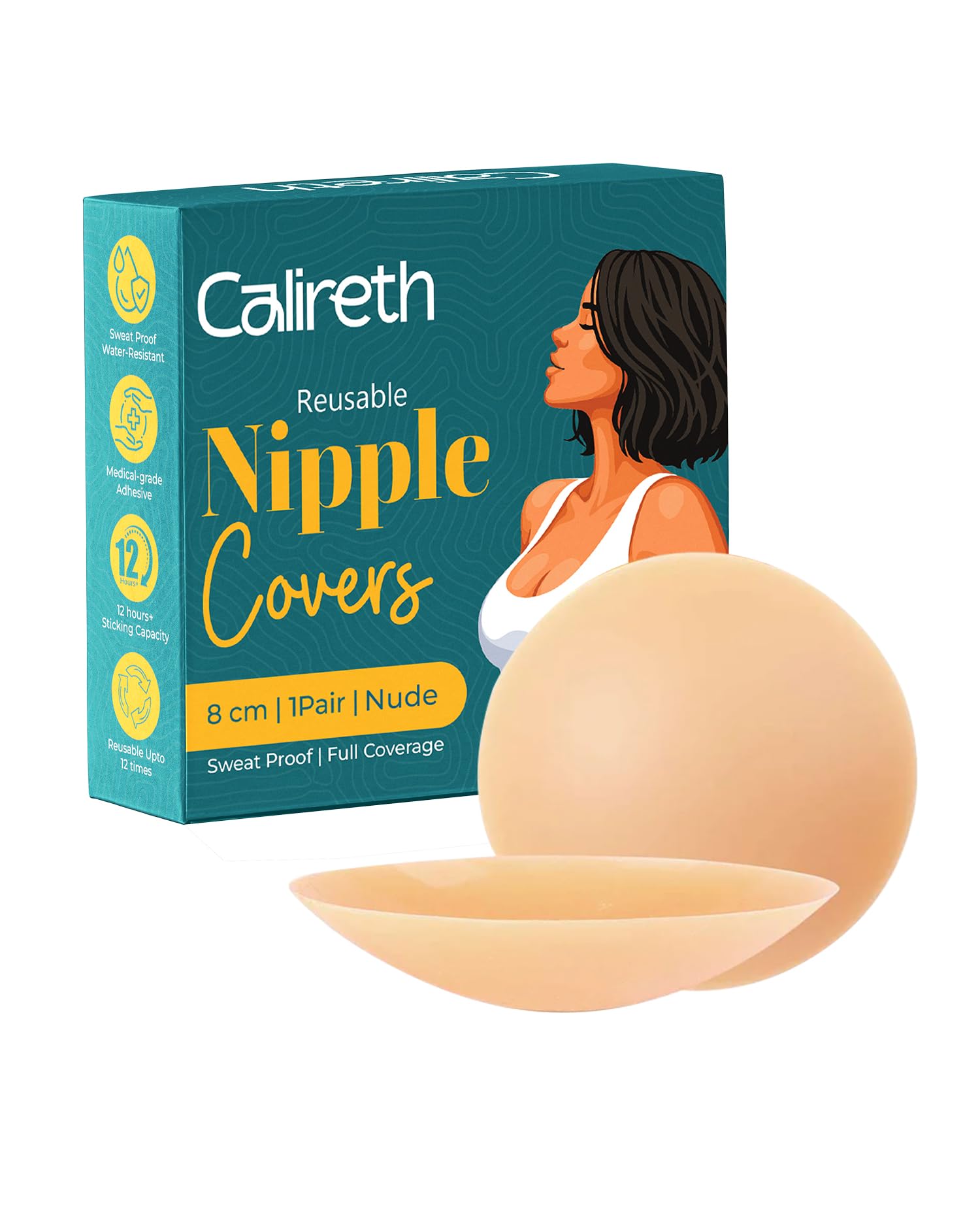 calireth Adhesive Reusable Nipple Covers for Women Silicone Nipple Pasties Seamless, Washable, Invisible, Skin-Friendly Adhesive, 1 Pair Reusable Up to 15 Times, Nude 8cm-picture-41