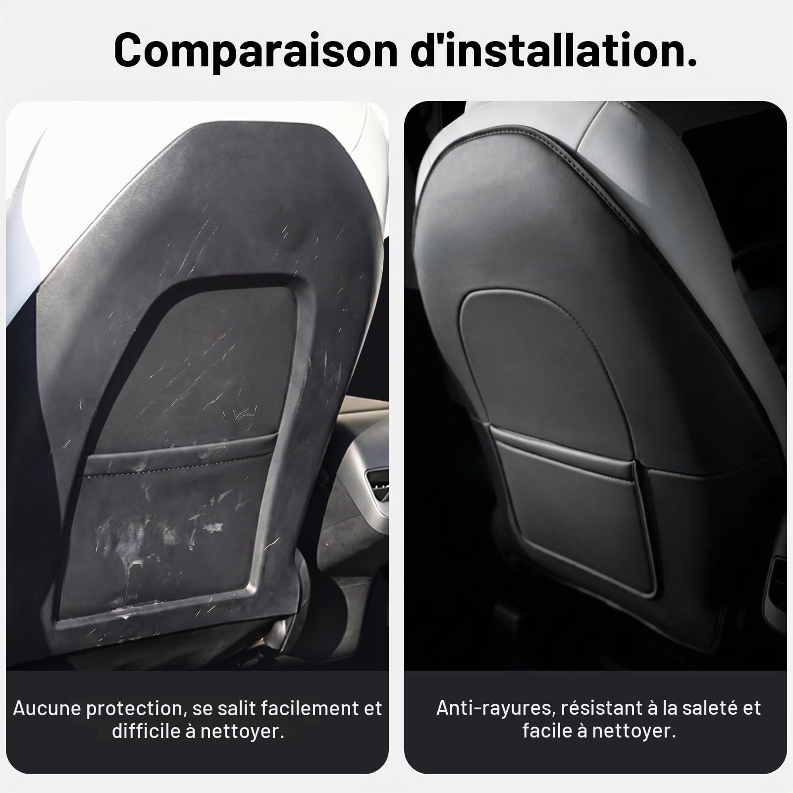 Lot de 2 Protection Siege pour Tesla Model 3 2017-2023, 2024-2026 Highland(Seulement Premium), Model Y 2020-2024,2025-2026(Seulement Premium) Accessoires Protection Dossier Siege Avant