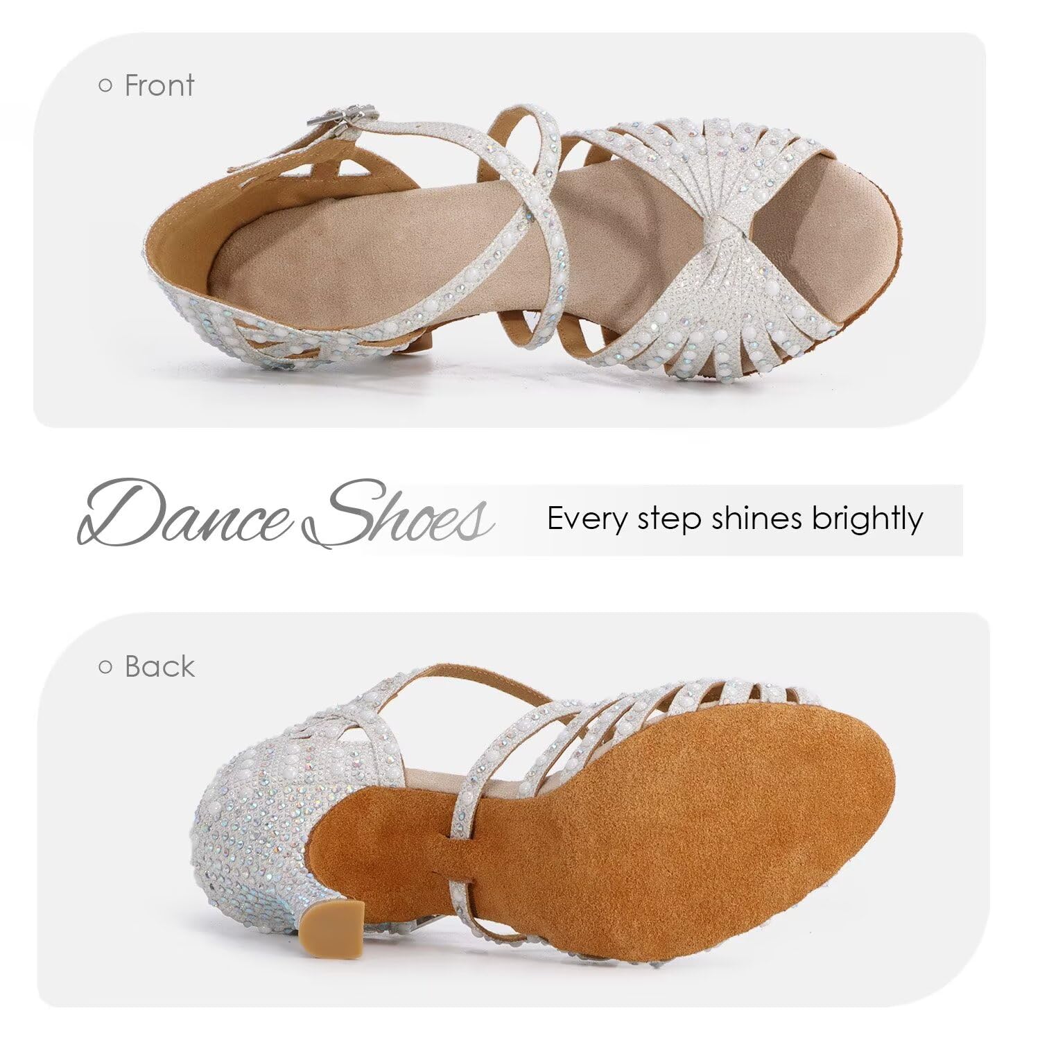 Scarpe da Ballo da Sala con Strass da Donna Scarpe da Ballo Salsa Latina Scarpe da Ballo con Cinturino Incrociato Scarpe da Ballo da Sala