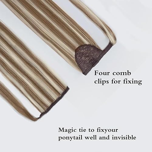 Miniatura 9 de Extensiones de cola de caballo de cabello humano con clip envolvente, extensión de cola de caballo, largo y lacio, de una pieza con pasta mágica