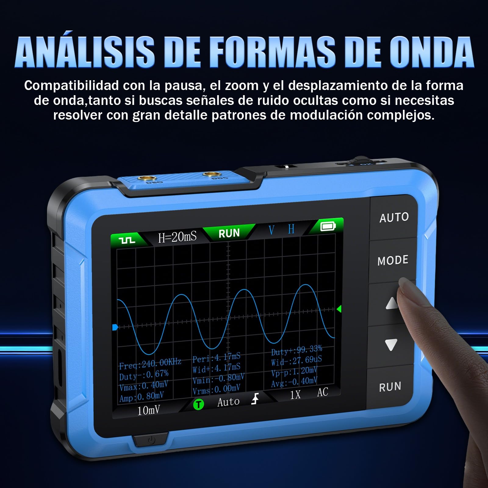 DSO-510 Osciloscopio Portátil 2 en 1 con Generador de Señales DDS, Mini Digital Osciloscopio, TFT de 2,8″, Anchura de Banda 10MHz, Frecuencia de Muestreo 48MSa/s, Disparo Auto/Normal/Único