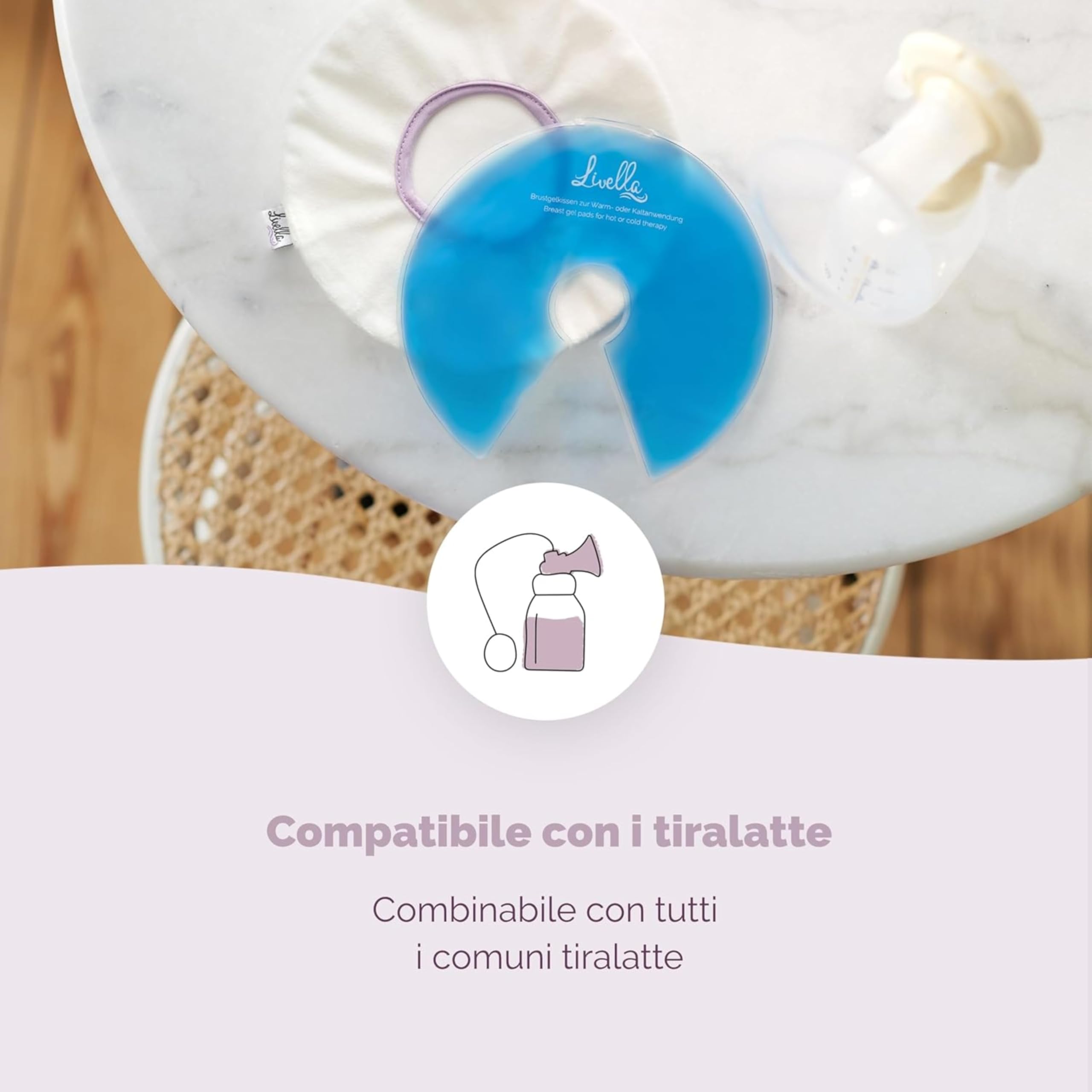 Cuscinetto in gel per il seno Livella 3 in 1 - uso a freddo e a caldo per l’allattamento - Utilizzabile con il tiralatte - Dona sollievo e stimola il flusso del latte - 2 pad e 2 custodie protettive