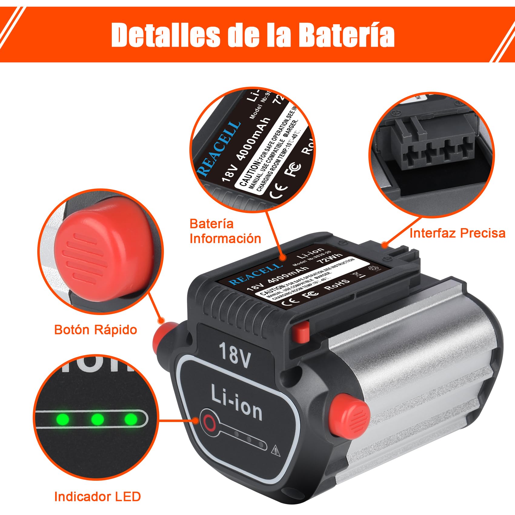 18V Batería Compatible para Gardena 18V BLi-18 Bateria 9840-20 9839-20 | REACELL 4000mAh Alta Capacidad, Baterías recargables de iones de litio, Compatible con Gardena Li-Ion System 18V Herramientas
