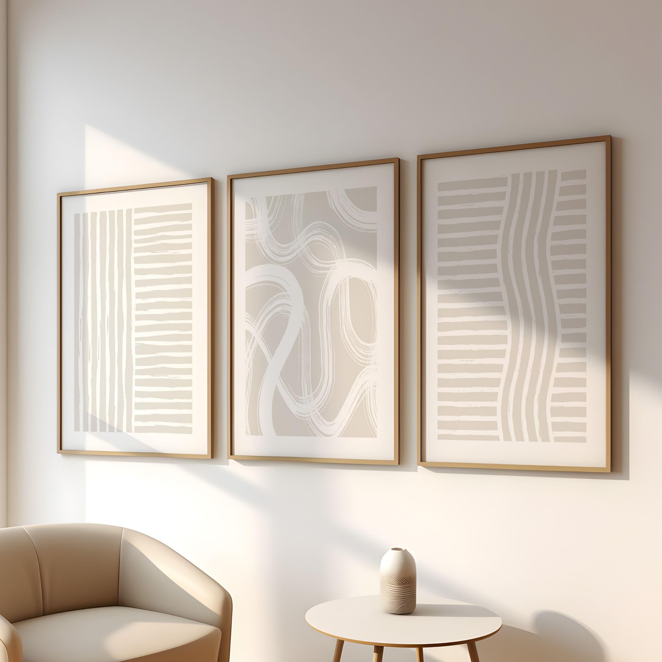 Lot de 3 posters - Beige - Tableaux muraux minimalistes sans cadre (30 x 40