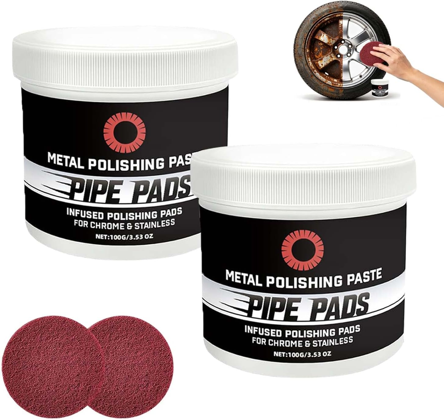 Buffing & Finishing Care Set, Metal Polishing Care Kit, Metal Polishing Paste Pipe Infused Polishing Pads, Easy Operation, Suitable for Cars Wheels, Furniture and Metals