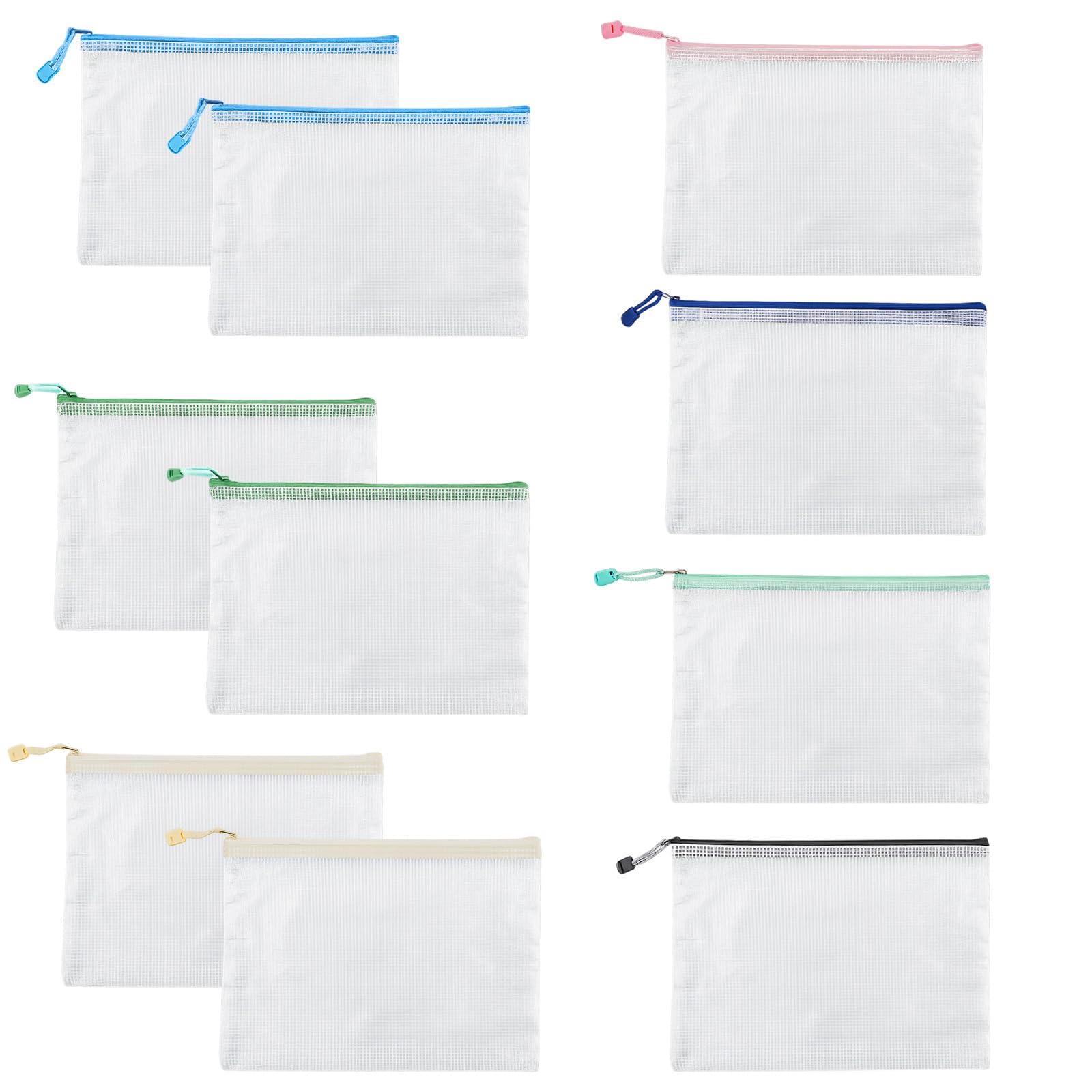 MORAINJAY 10 Pcs A4 Plastic Zip Wallets, Mesh Zipper Document Bags, Waterproof Filing Folders for School, Office, Home, Travel Storage