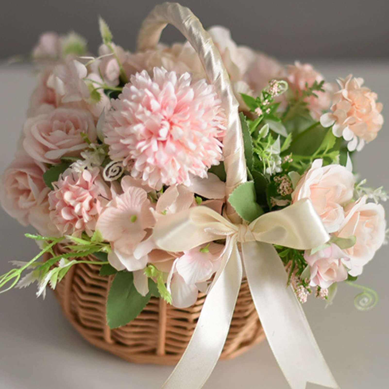 Amosfun 2 Set Cesto Di Fiori Easter Basket Cesto Per Ragazza Di Fiori in Raso Cestino Di Paglia Cestino Multiuso Portatile Intrecciato Stoffa Bianca 2 Pezzi * 2