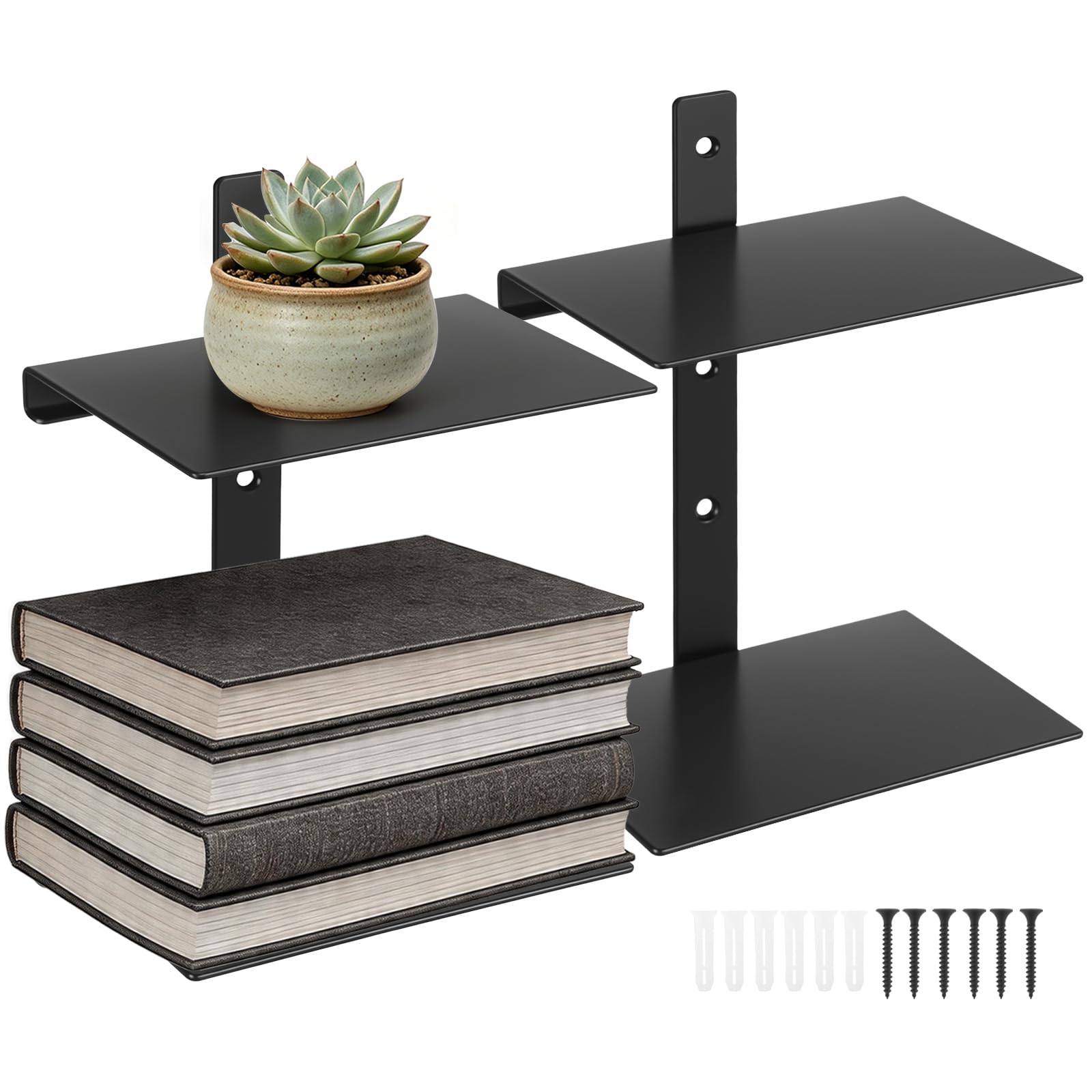 Bibliothèque invisible pour livres | Gain de place mural pour petit espace (Lot de 2)