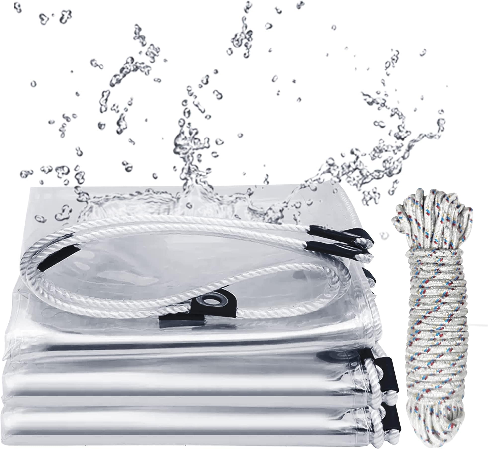 2m x 1m Clear Tarpaulin Waterproof Heavy Duty,PVC Transparent Glass Tarps with Metal Grommets,Protects Against Water,UV-Ray,Tear,Cold Weather,for Deck Porch Patio Canopy or Outdoor Camping Durable