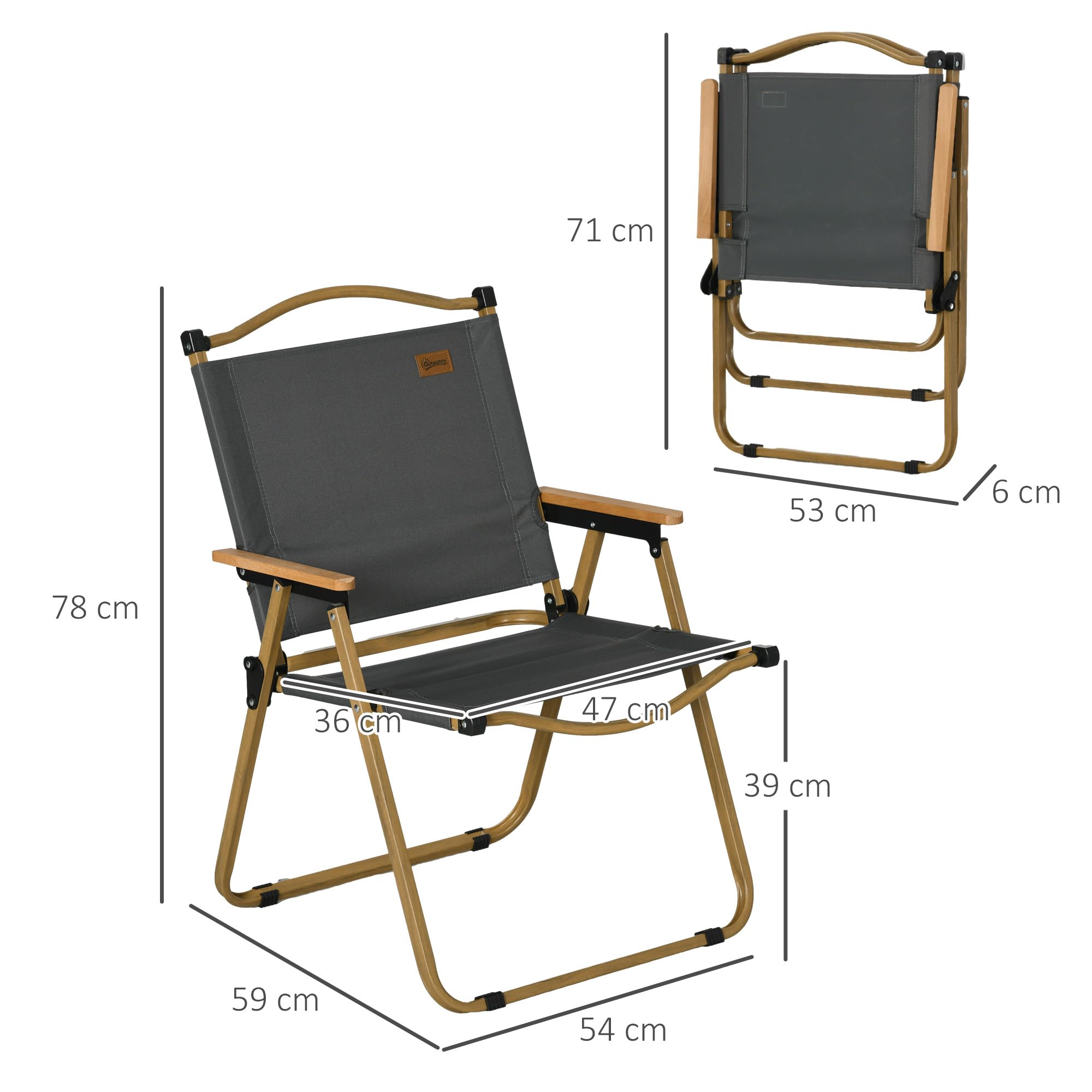 Outsunny Lot de 2 chaises de Camping Chaise de pêche Pliante - Tissu Oxford et Structure Acier - 54 x 59 x 78 cm - Gris foncé