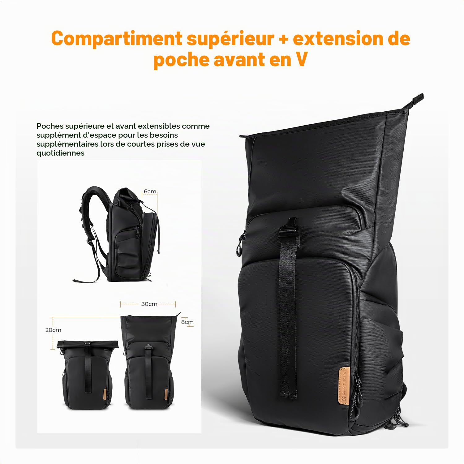 K&F CONCEPT Sac à Dos pour Appareil Photo | Sac à dos extensible avec compartiment pour ordinateur portable de 15,6", housse de pluie, sac pour objectif-B11