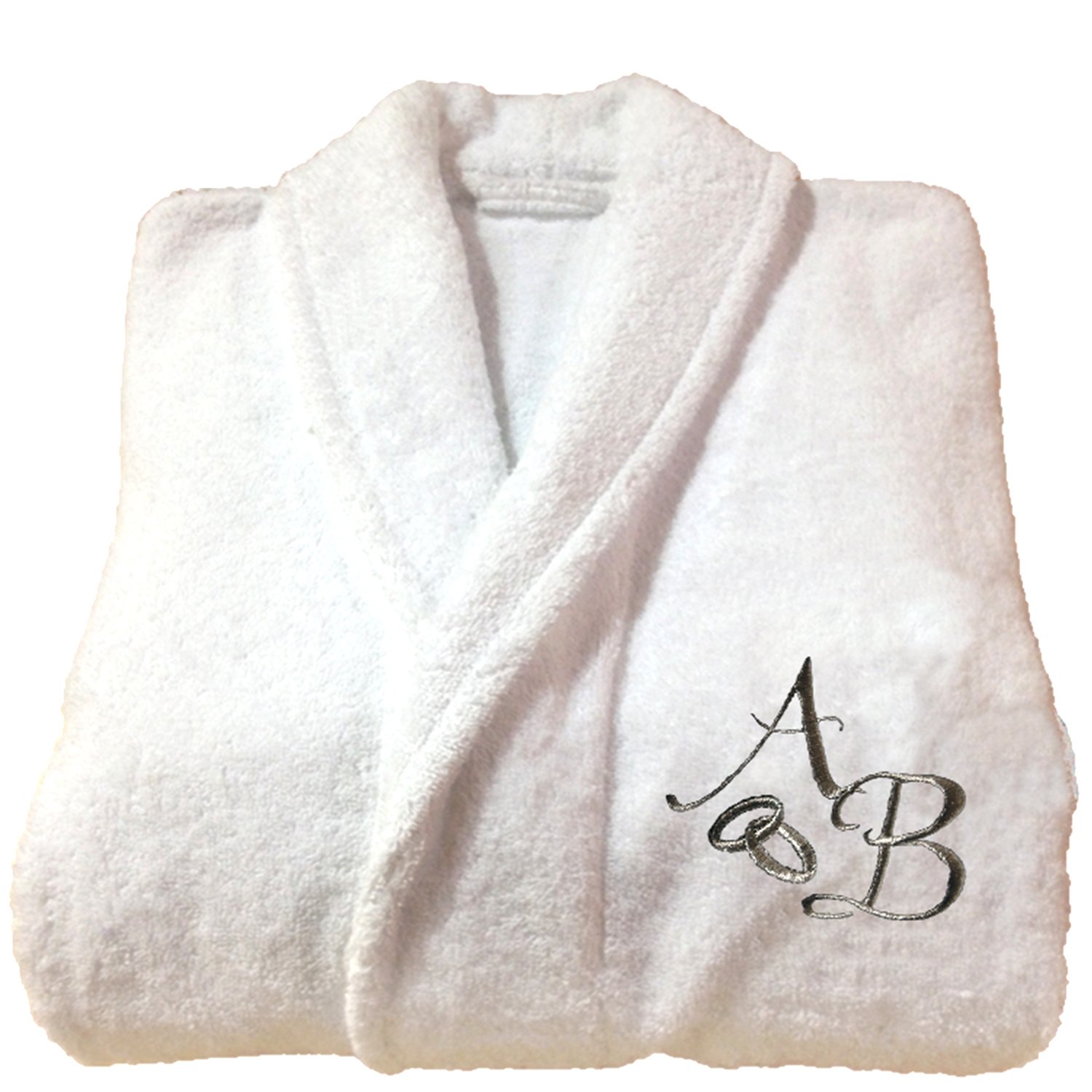 BgEUROPE - Set di 5 stelle personalizzato, regalo di matrimonio, per anniversario, asciugamani da bagno e accappatoio con ricamo argento (S)