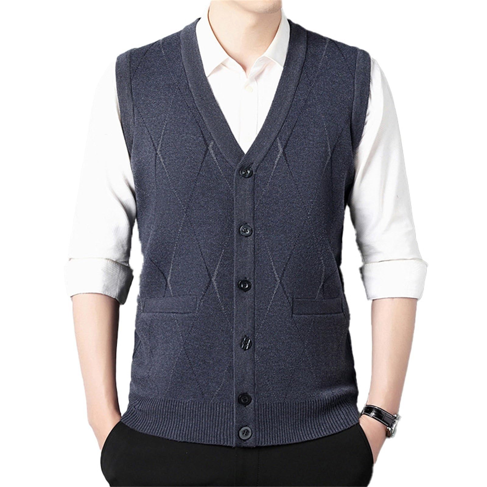 Chaleco de punto sin mangas casual para hombre con tejido térmico ligero de invierno 4