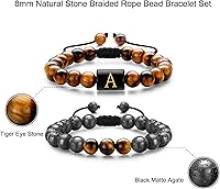 Vista 5 de M MOOHAM Bracelets for Mens Christmas Gifts - 8mm Natural Stone Initial Bracelet for Men Lava Rock Tiger Eye Bracelets Unique Anniversary Christmas