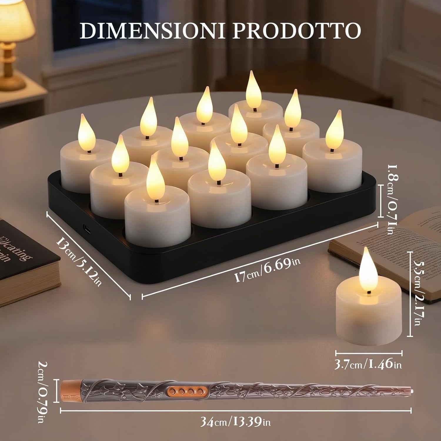 Candele ricaricabili Luce del tè, 12 pezzi candele a LED senza fiamma con Magia telecomando e timer, con base di ricarica per decorazione di Halloween Natale