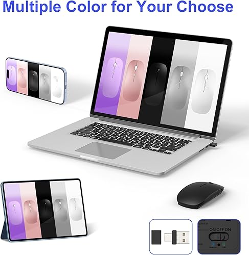 Miniatura 8 de Bluetooth Wireless Mouse for MacBook Air Mac Pro iPad Laptop Computer Pad Optical Rechargeable Slim Silent Dual Mode (2.4G USB-C/USB-A&Bluetooth