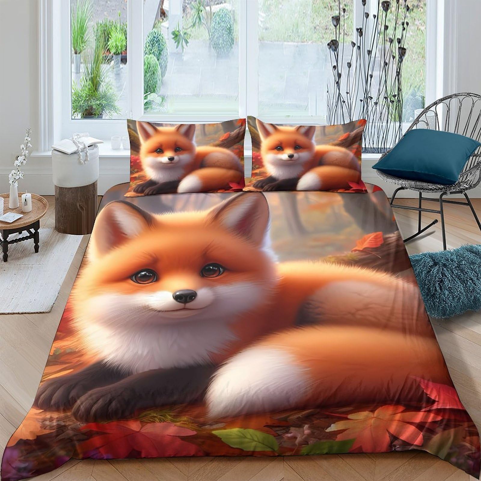 Ctjqhvkz Style-6 3D Printed Fox Autumn Fitted Sheet Microfiber Soft Breathable Forest Leaves Bed Cover For Bedroom Guest Room Mattress Decor Single（135X200cm）