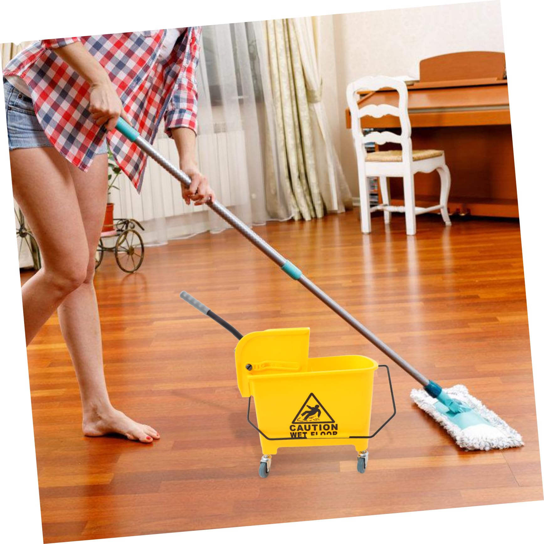 Cubo de Fregona Amarillo Ruedas para Limpieza Comercial 20l