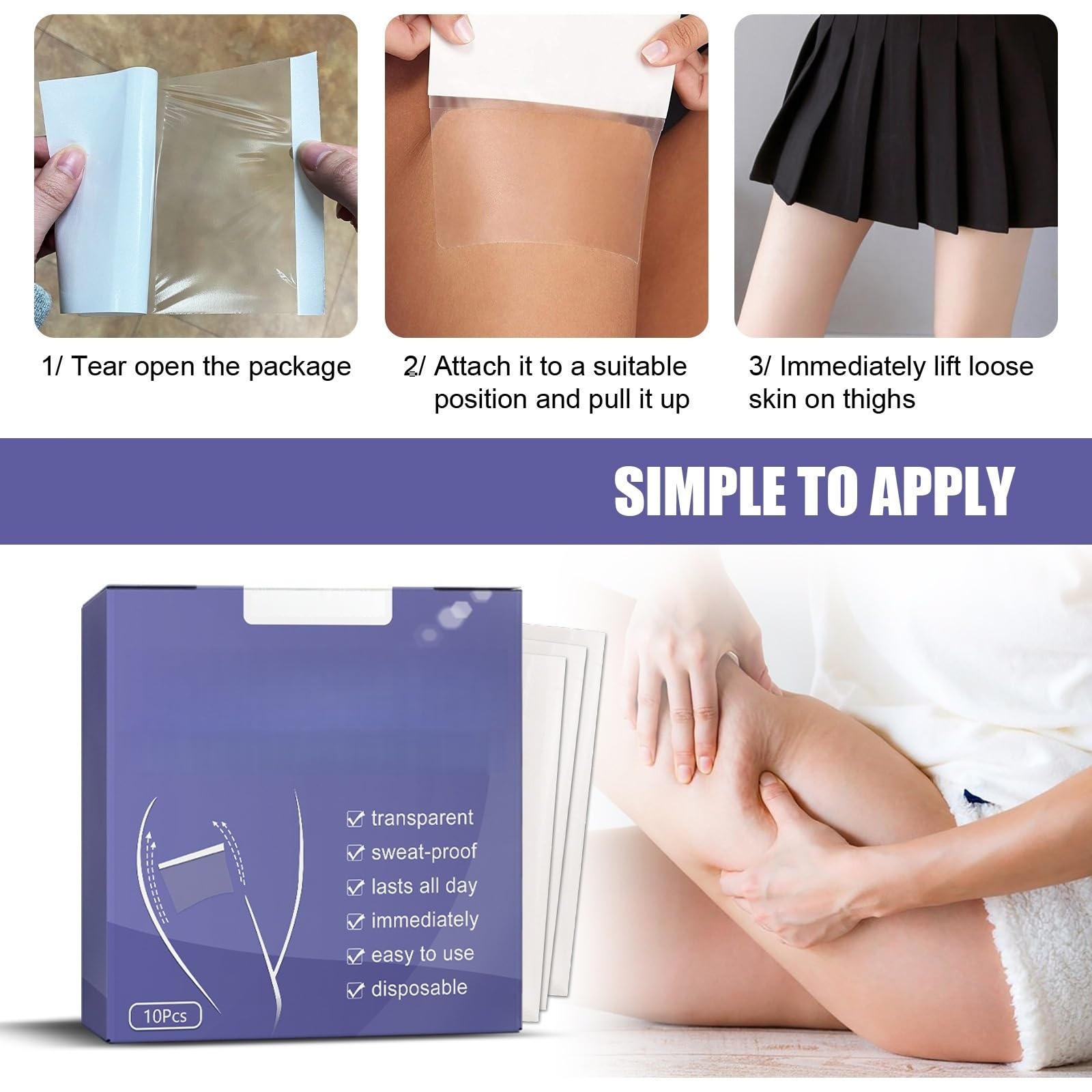 30 Stück Tape zur Oberschenkelstraffung,Instant Thigh Lifting Tape,Transparente Klebestreifen Oberschenkelstraffungen,Unsichtbare Beinstraffungs Aufkleber,Straffungs-Oberschenkel-Patches