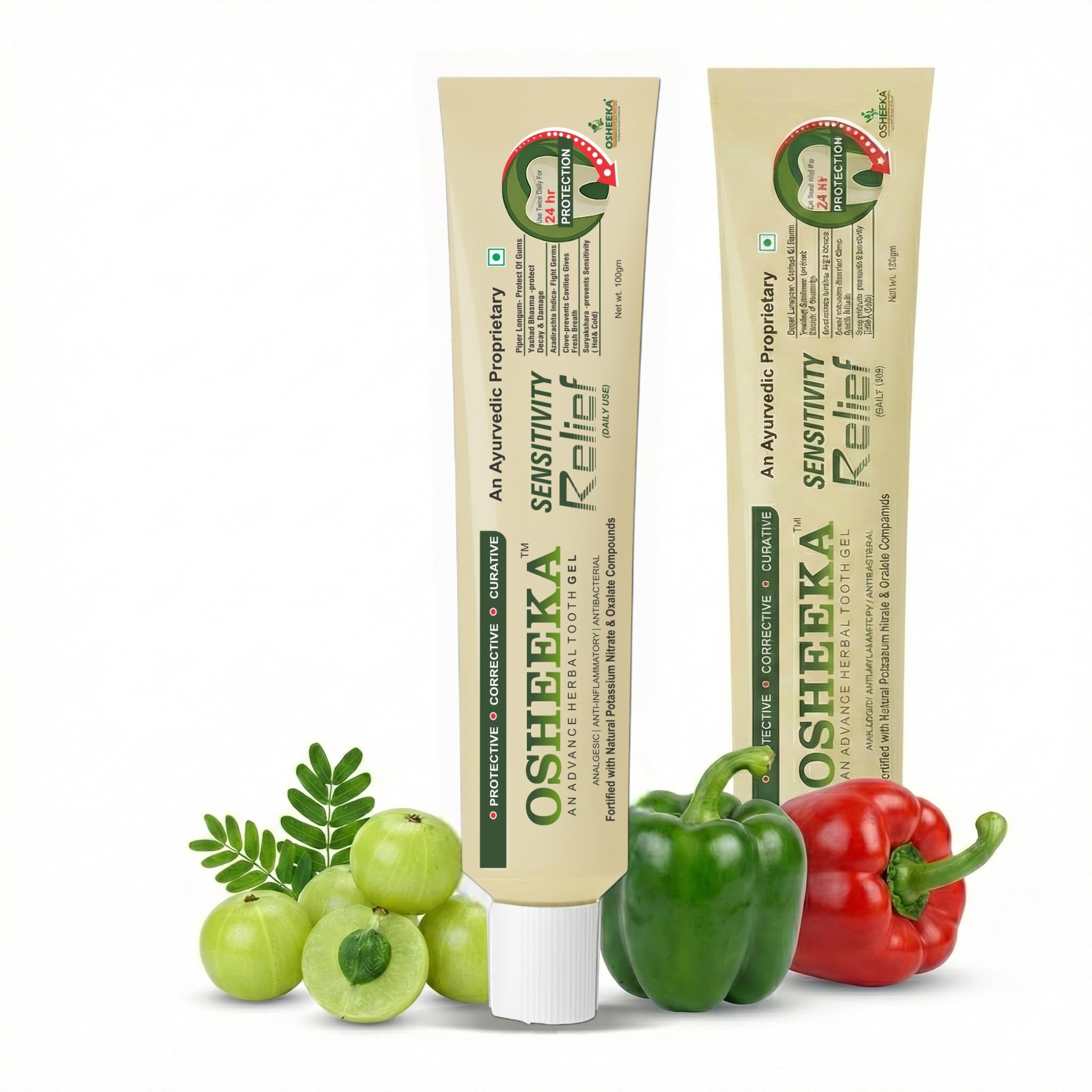 Osheeka Advance Gel Herbal Tooth paste for Adults | Toothpaste in Fresh | Toothpaste for Sensitive Teeth | Tooth Pain Relief Gel | Fluoride Free 100gm (Pack of 2),