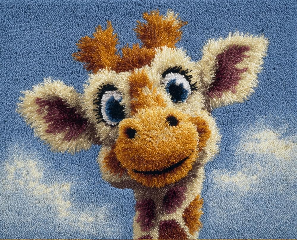 FWRTYCB Latch Hook Kits for Adults -Cute Giraffe DIY Latch Hook Rug Kits, 20X15Inch Crochet Kit for Beginners, Rug Making Kits with Printed Canvas, Gift Packaging