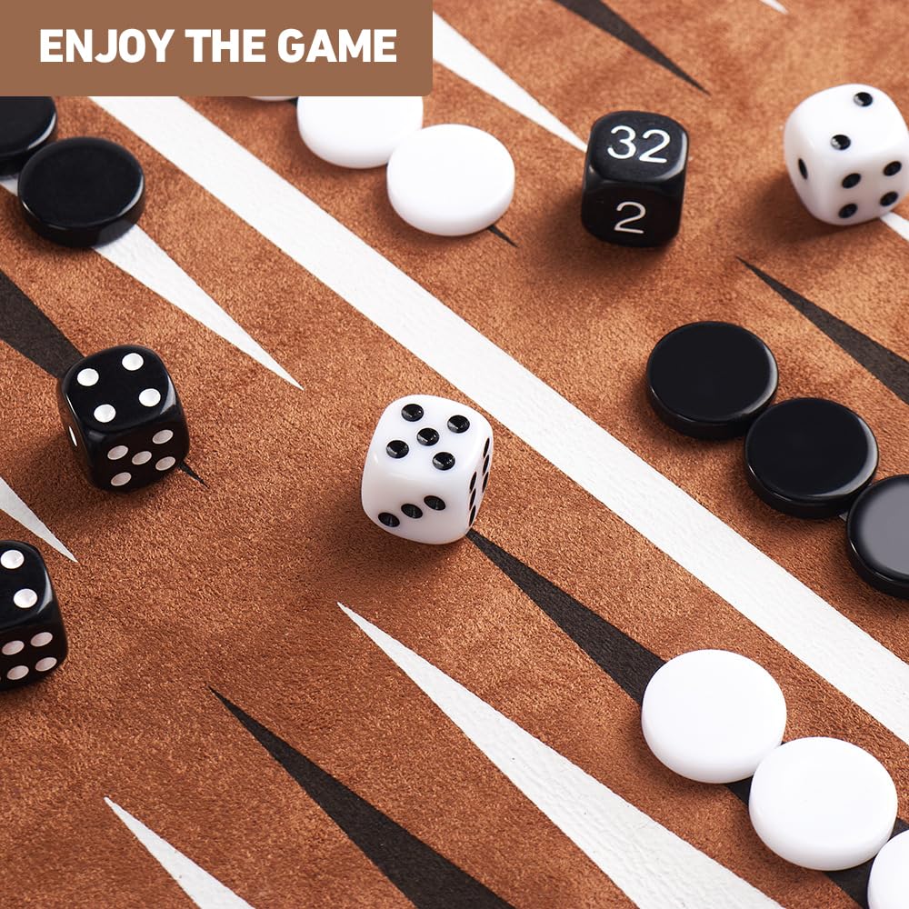 Backgammon de Voyage, Set de Backgammon avec Pierres et Dés, Jeu de Voyage à Enrouler pour Les Voyages et Les Déplacements, Extérieur en Cuir, Haute Qualité