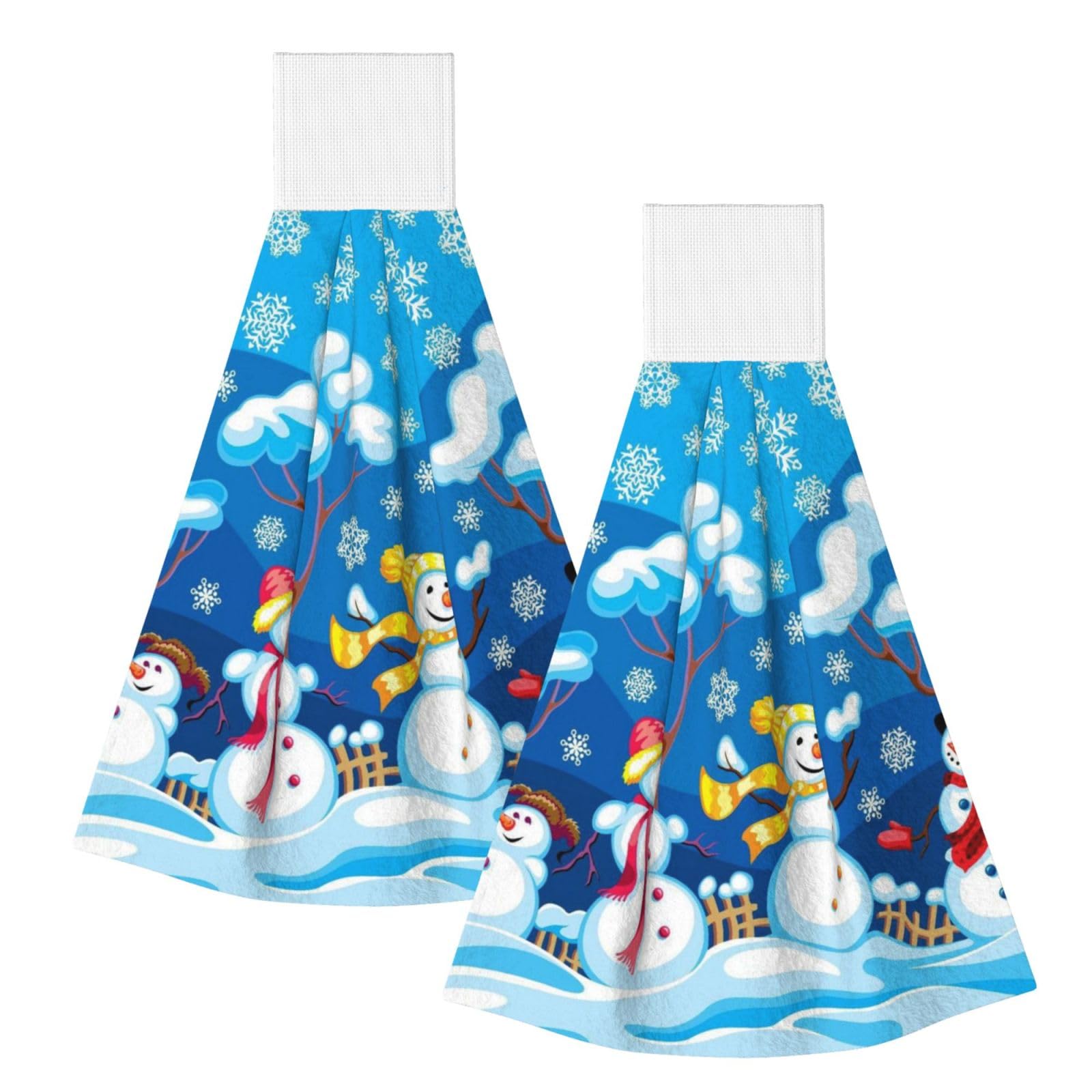 DOPKLNA Snow Man, 2 Pcs Hanging Coral Fiber Hand Towels for Bathroom, Absorbent Kitchen Towels