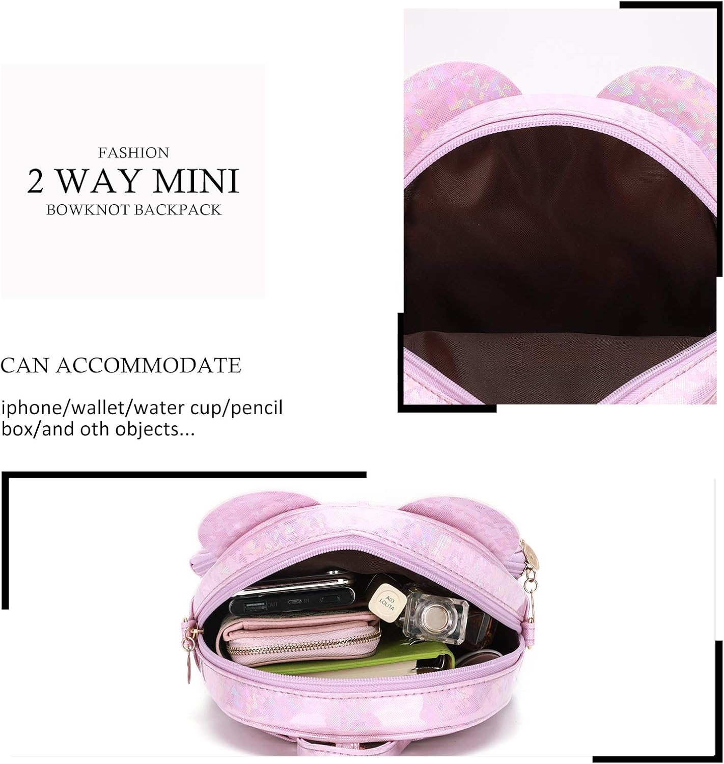 KL928 Girls Mini Backpack Bowknot Polka Dot Cute Small Daypacks Convertible Shoulder Bag Purse for Women - Image 4