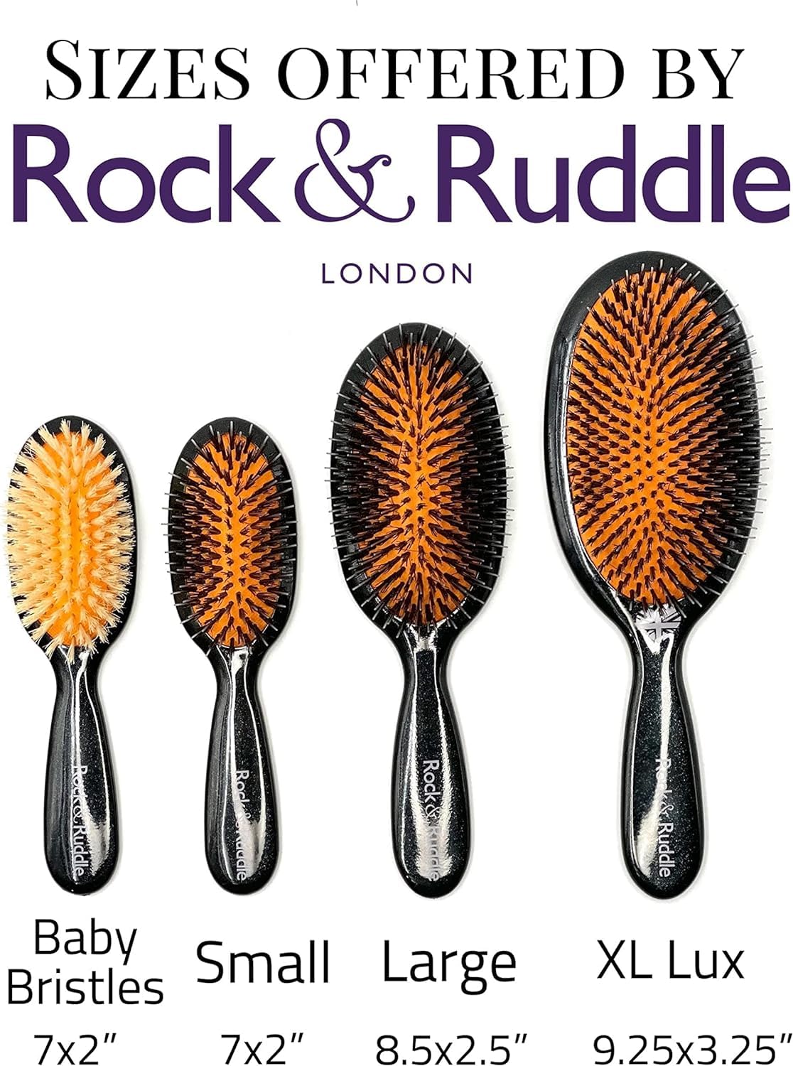 Rock & Ruddle Spazzola per capelli con setole di cinghiale naturali, per donne e bambini (misura piccola/da viaggio, 17,5 cm), ideale per capelli bagnati e asciutti, districanti e liscianti,