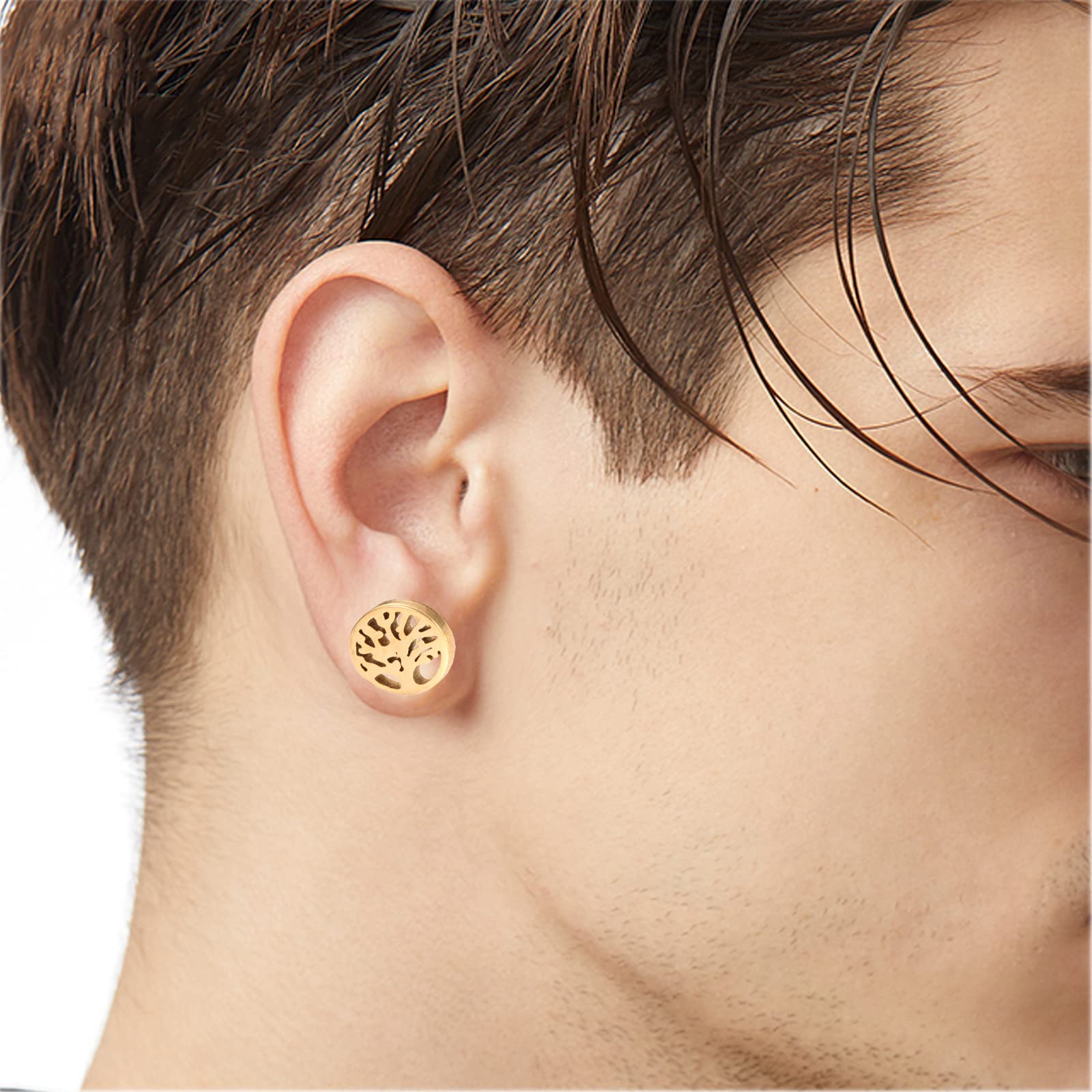 5 Paires De Boucles D'oreilles Clips - Acier Inoxydable - Style Plume Et Cercle - Pour Homme Et Femme