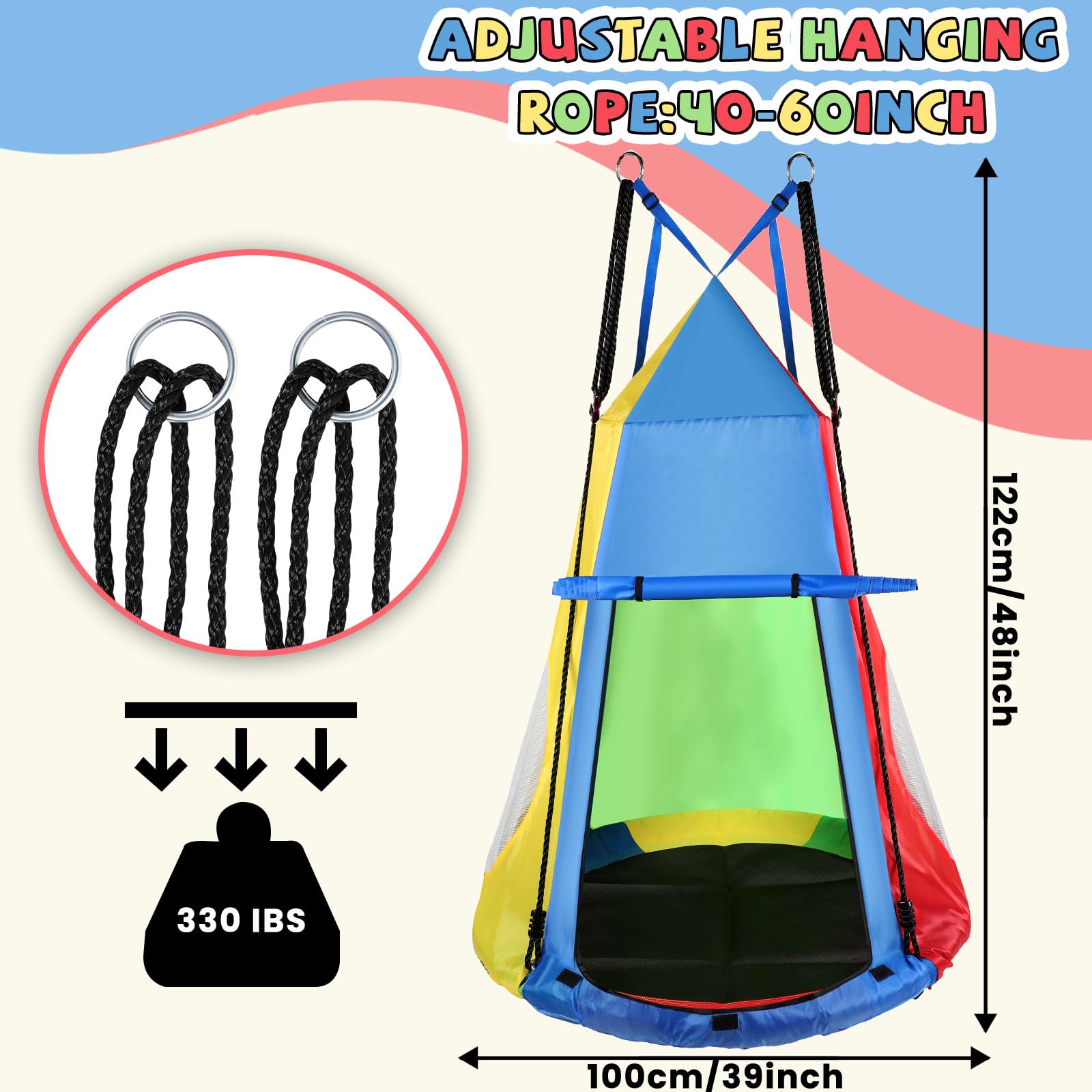 Liliful 39 Inch Kids Hanging Tent Saucer Swing with LED Lights, 600 LBS Capacity Outdoor Saucer Tree Swing, Detachable Tree Swing Tent for Kids Adults Indoor Outdoor Backyard