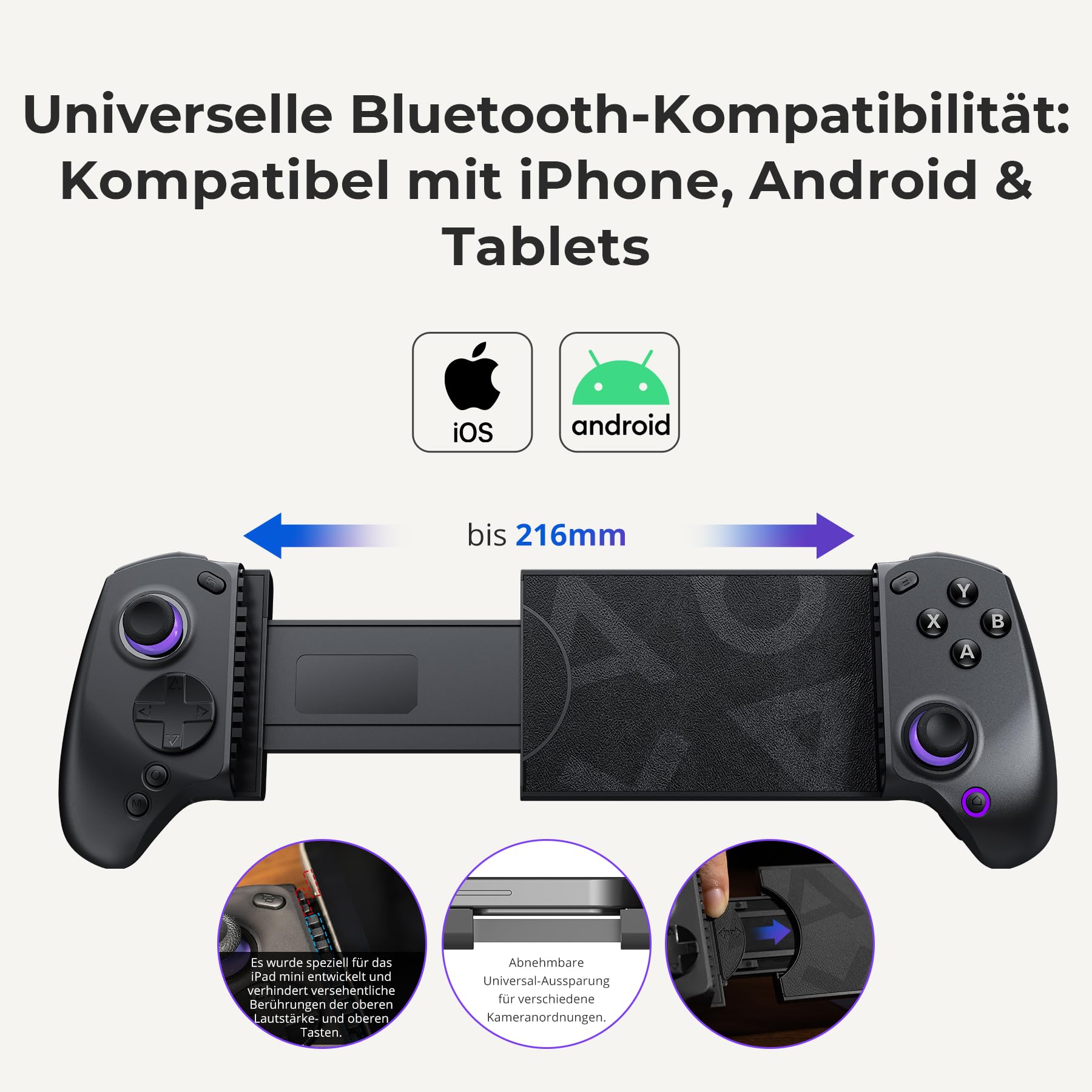 abxylute S8 Bluetooth Mobile Controller für iPhone15/16/17, iPad, Android-Handys, Tablets, Switch 1 & 2 – Drahtloses Gamepad mit Hall-Sensor Joystick, Hall-Sensor Trigger, Schwarz (black)