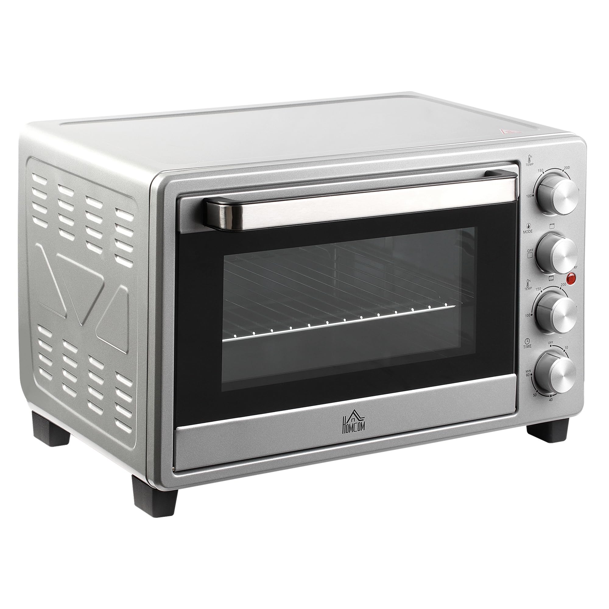 HOMCOM Horno Eléctrico de Sobremesa Mini Horno Tostador de 32L 1600W con 3 Modos de Calor Temporizador 60 Min y Temperatura Regulable hasta 230℃ Plata
