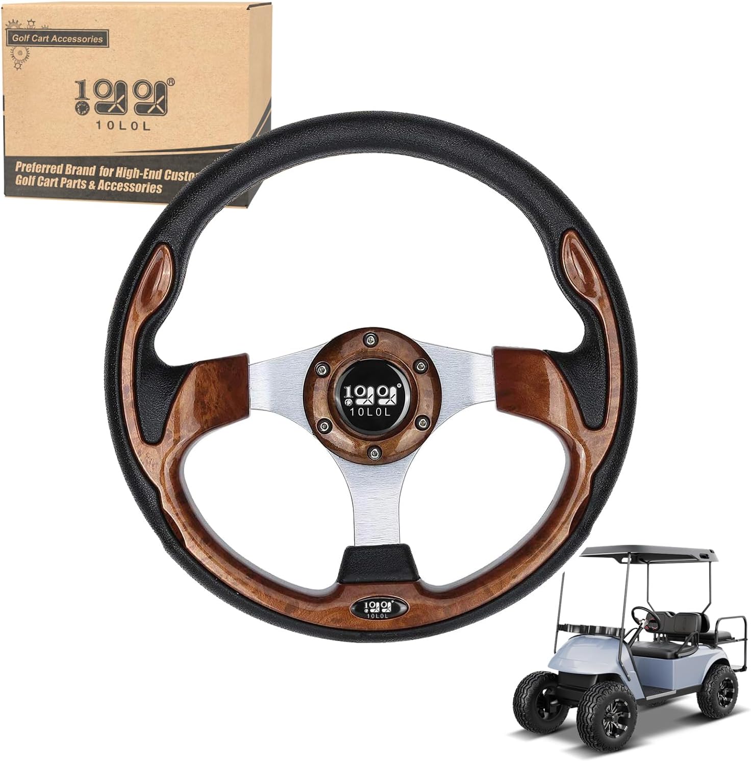 10L0L Universal Golf Cart Steering Wheel for EZGO TXT RXV, Club Car DS Precedent, Yamaha - 12.5 inch - Adapter Optional