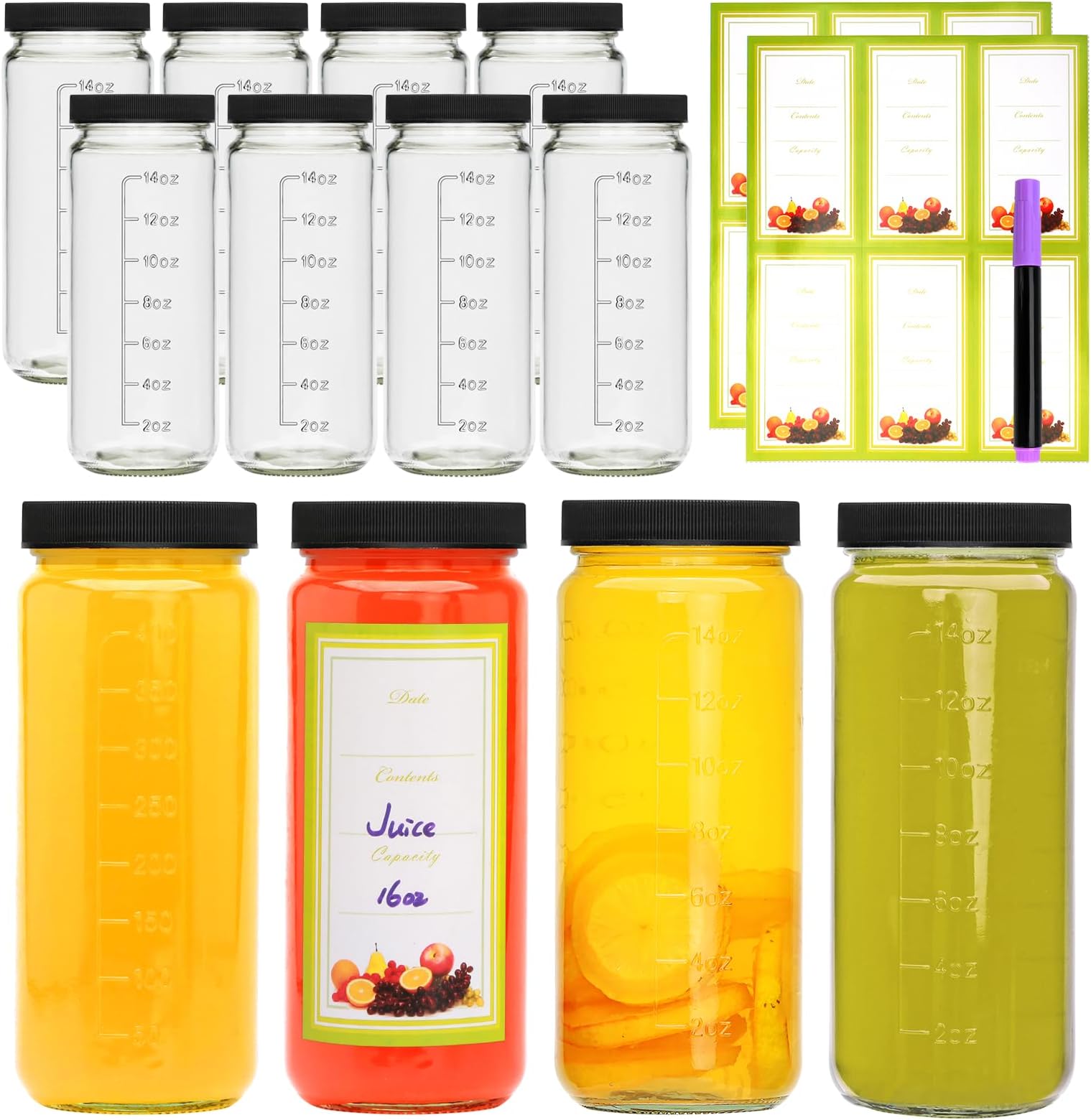 Travel Glass Drinking Bottle Mason Jar 16 Ounce [12Pack