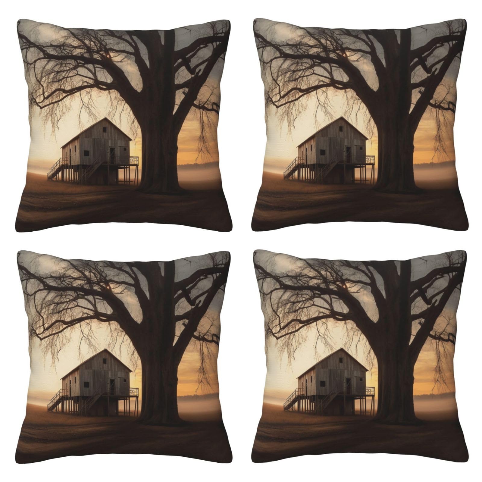 Sunrise Print Throw Pillow Cases 4 Pack Square Pillowcases Super Soft Pillow Protectors With Zipper for Couch Livingroom Sofa Bed Office Car,30x30 CM