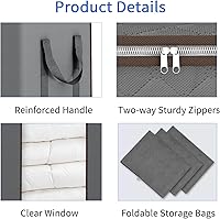 Vista 7 de Fixwal Bolsas de almacenamiento extra grandes para mantas de 120 L, bolsas de almacenamiento de edredón con asas reforzadas, contenedores de Gris