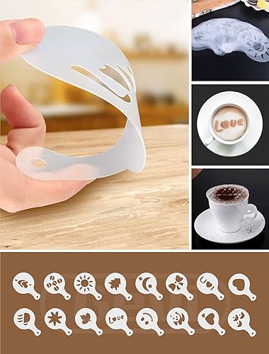 Miniatura 6 de Gevi Jarra espumadora de leche de 12 onzas  11.8fl oz para café con leche, capuchino, arte con distribuidor de café de 2.008in, 16 plantillas de