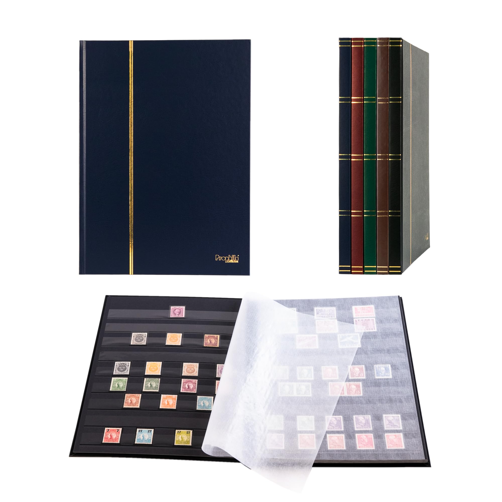 Prophila Stamp Album (New) 16 Black Sides, Blue Cover