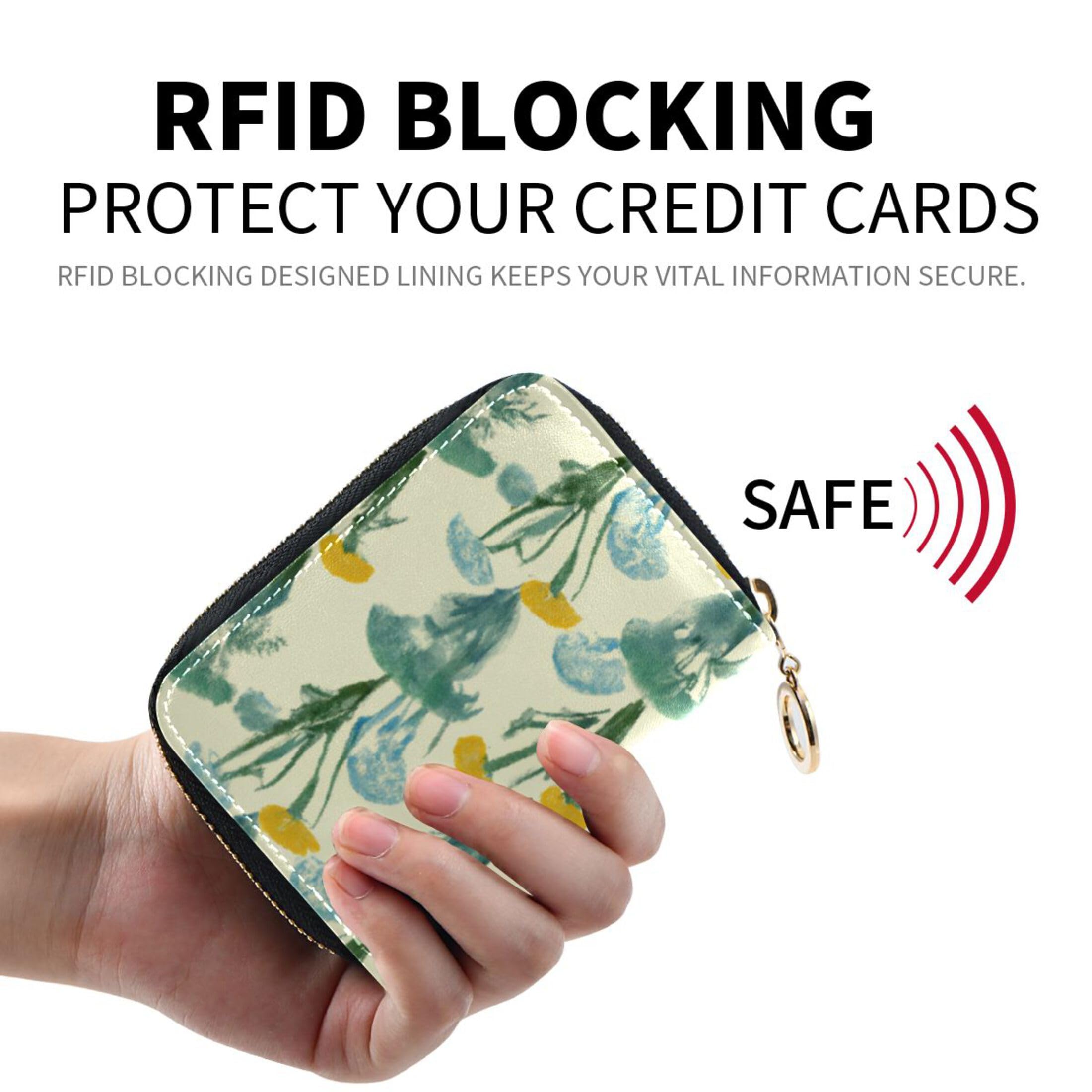 Burbuja Botanicals Credit Card Holder for Women Men RFID Blocking, Leather Accordion Zipper Card Case Wallet 11 Slots