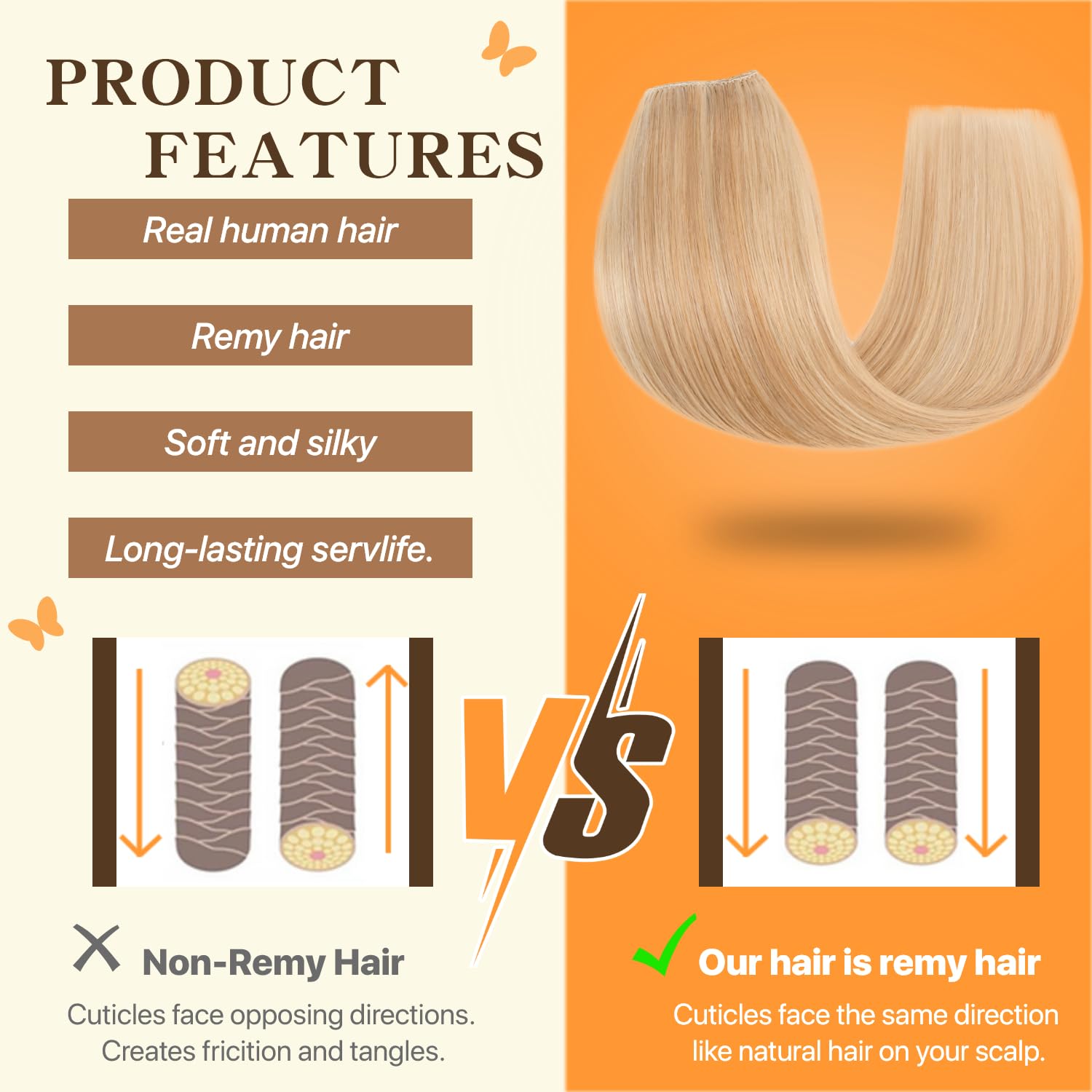 TESS Halo & Clip in Hair Extension 100% Real Human Hair Wig One Piece Adjustable Invisible Transparent Wire with 2 Secure Clips for Women UK #18P613 Ash Blonde & Bleach Blonde #20 inch - Image 2