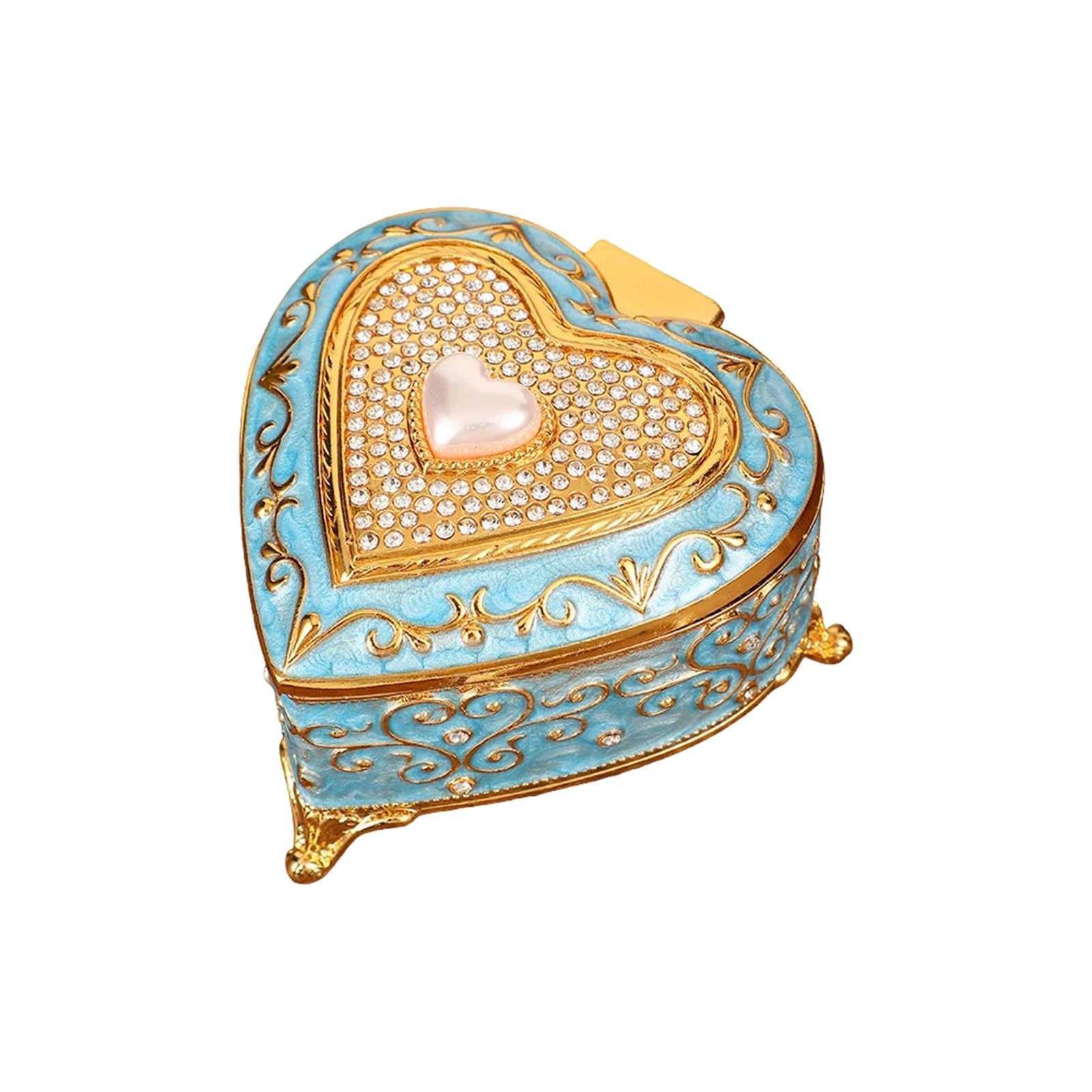 Crystal Lid Jewelry Box, Heart-Shaped Zinc Alloy Trinket Box for Earring and Pendant Vanity Storage At Home Display Heart Shaped Jewelry Trinket Small Earring Pendant Storage Vanity Dresser Tabletop
