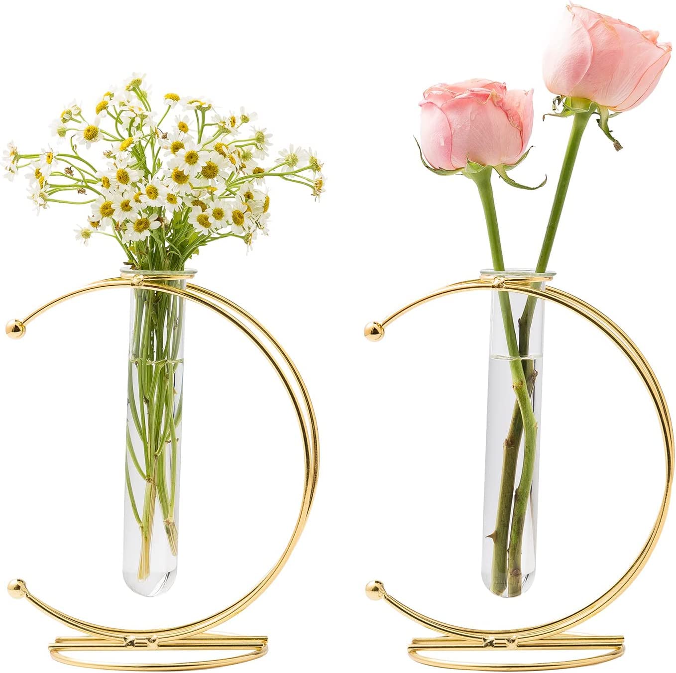 Lavish Craft 2 Pcs Gold Vase for Home Decor,Rustproof,Flower vase for Decor,Moon-Shaped Glass vase,Gold vases for centerpieces,Small vases for Flowers Modern Decor, Small Flower vase