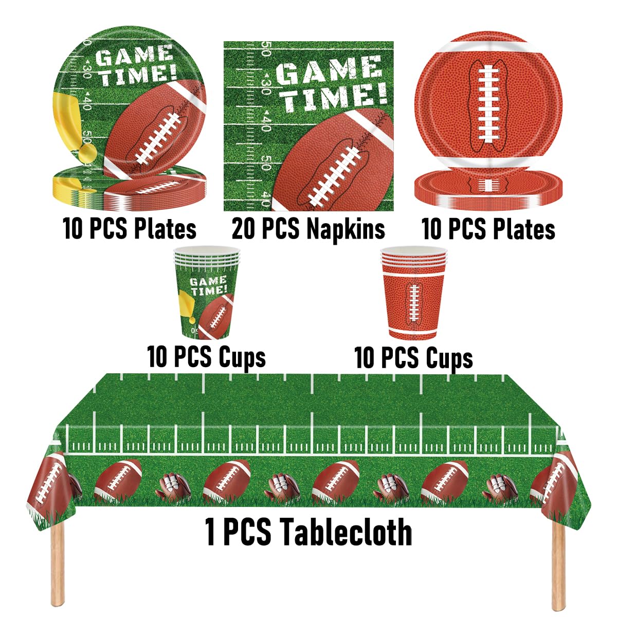 Rugby Stoviglie per feste, 61 pezzi football americano Stoviglie per compleanni per bambini, Tema sportivo Set di piatti di carta per feste, Compresi bicchieri, tovaglioli e tovaglie