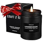 Craft & Kin Premium Lavender Woods Candle | Black Christmas Scented Candles for Men | Long Lasting with 45 Hour Burn Time, 7.6oz | Soy Holiday Candle | Aromatherapy at Home | Gifts for Men
