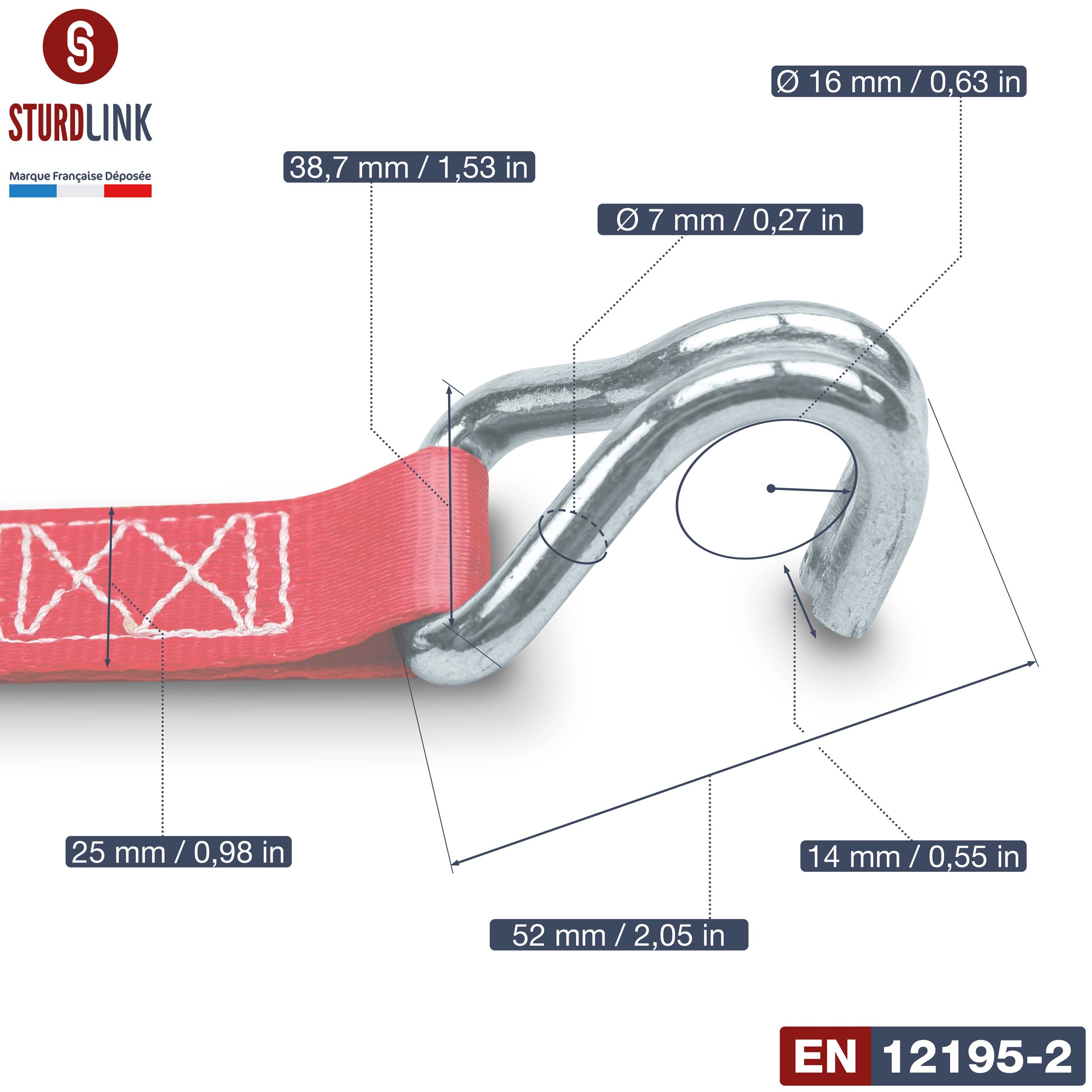 Automatic ratchet belt, 5 m, 25 mm, J hook, LC, 350 kg/700 kg, automatic belt winder, retractable lashing strap, 4 bag, van, truck, SUV, EN 12195-2