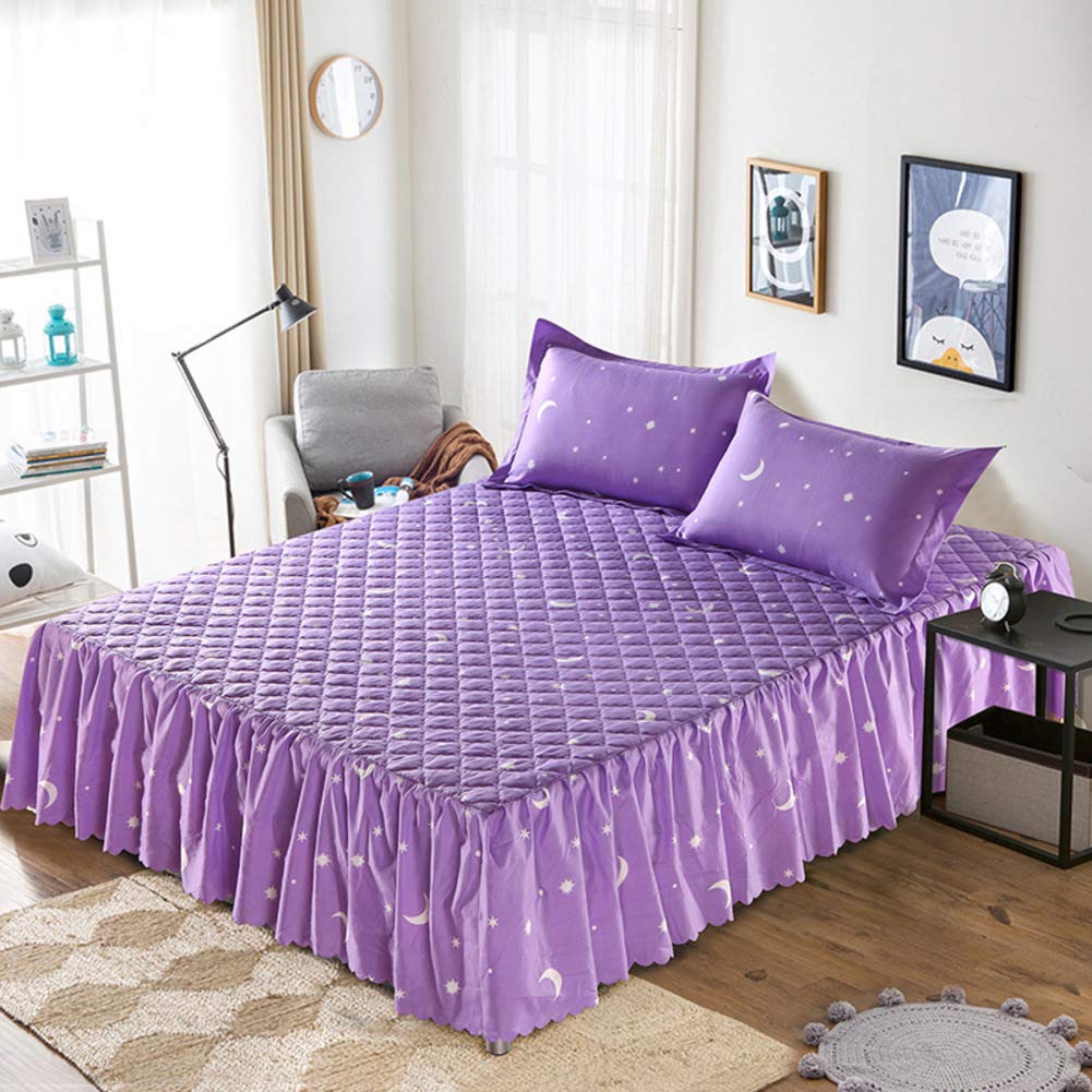 Colcha acolchada de 90x200cm con falda de cama a rayas de diseño antideslizante