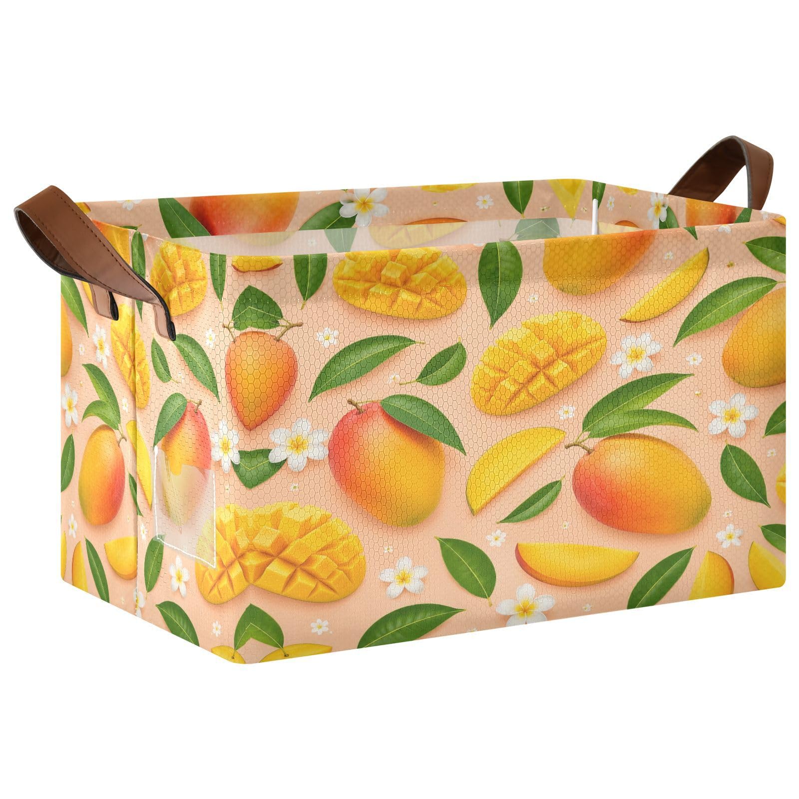 Ewusp Mango Storage Basket with Handles Waterproof Collapsible Storage Bin Closet Organiser Dog Toy Basket for Bedroom Nursery Office Home Organizing