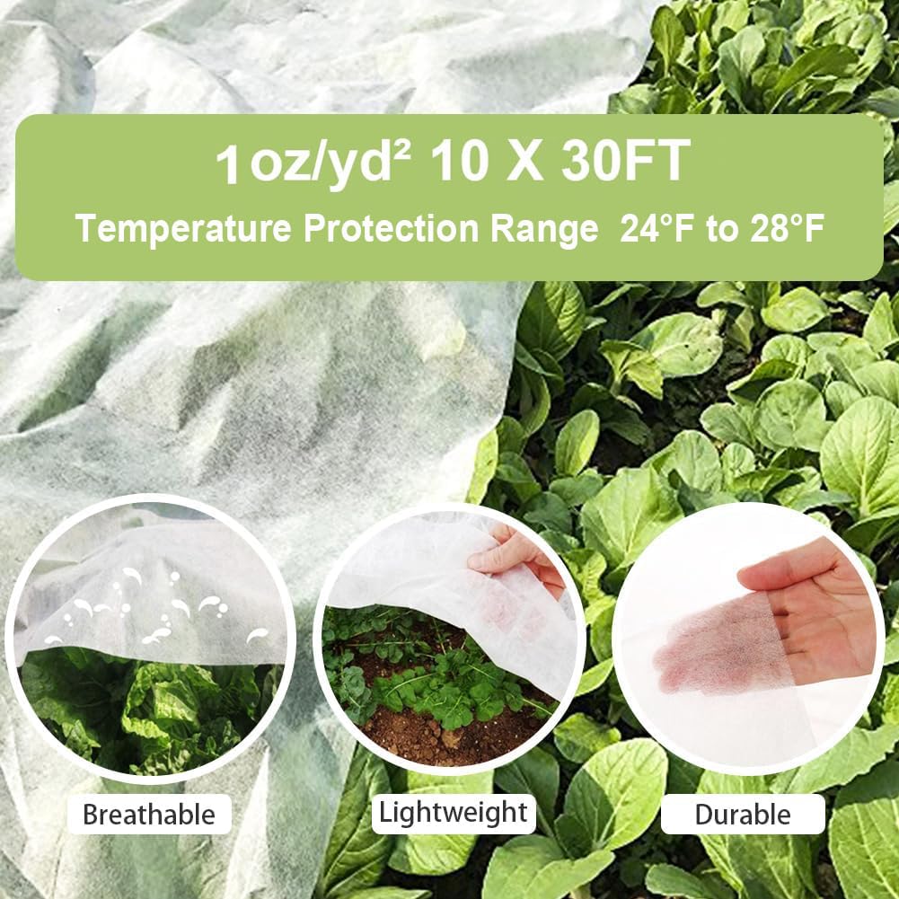 Cubiertas para Plantas de protección contra congelación, Cubierta Flotante Reutilizable de 10 pies x 30 pies, Manta de protección contra la congelación para Clima frío (Aros de Soporte no incluidos)