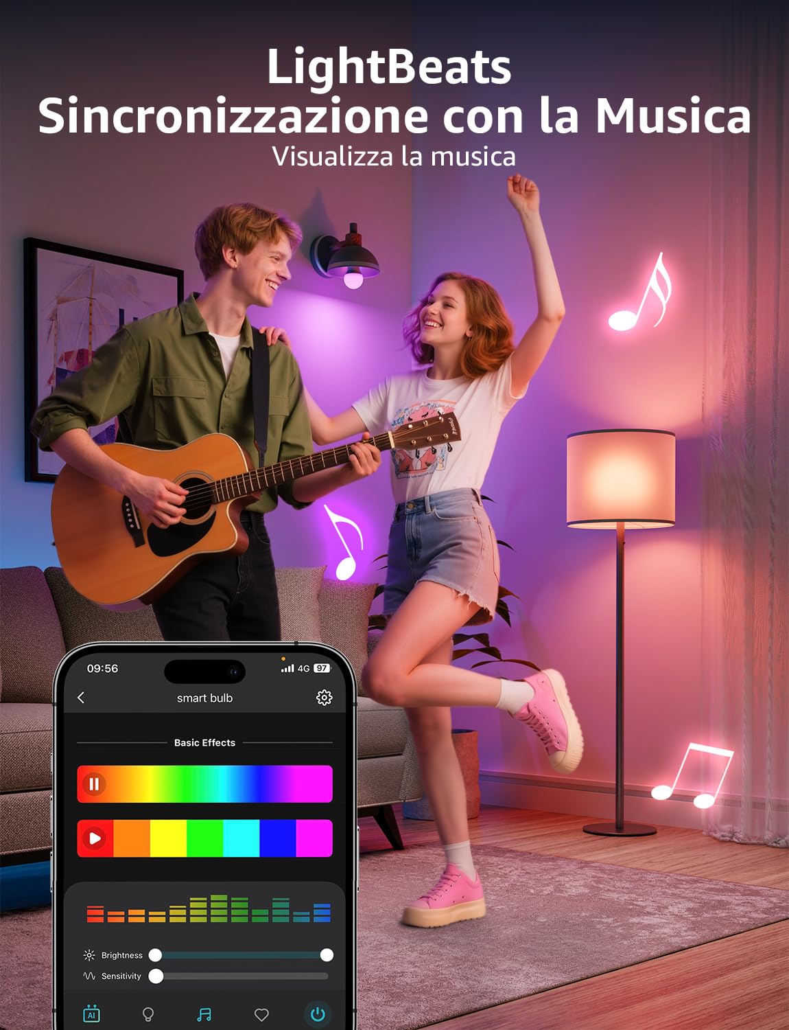 Lepro B3 AI Lampadina Smart E27, 1521LM RGB&Luce Bianca Regolabile, Progettista Illuminazione AI Personalizzato, Funziona con Alexa/Google Assistant, Connessione Wi-Fi e Bluetooth, Sync Musicale, 2pcs
